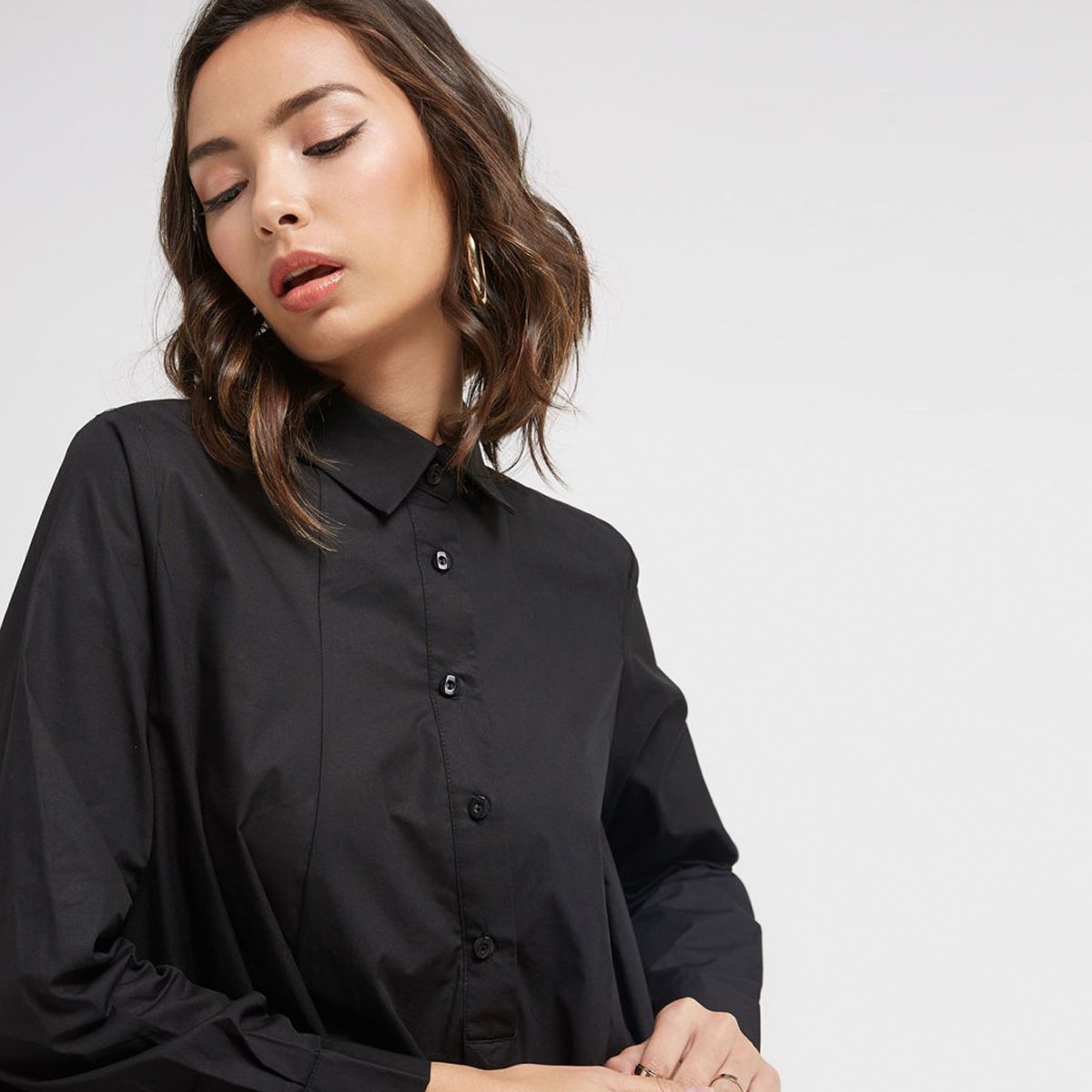 تونيك سادة بياقة عادية وأكمام طويلة من أنوتاه-women-clothing-shirtsandblouses-blouses-image-1