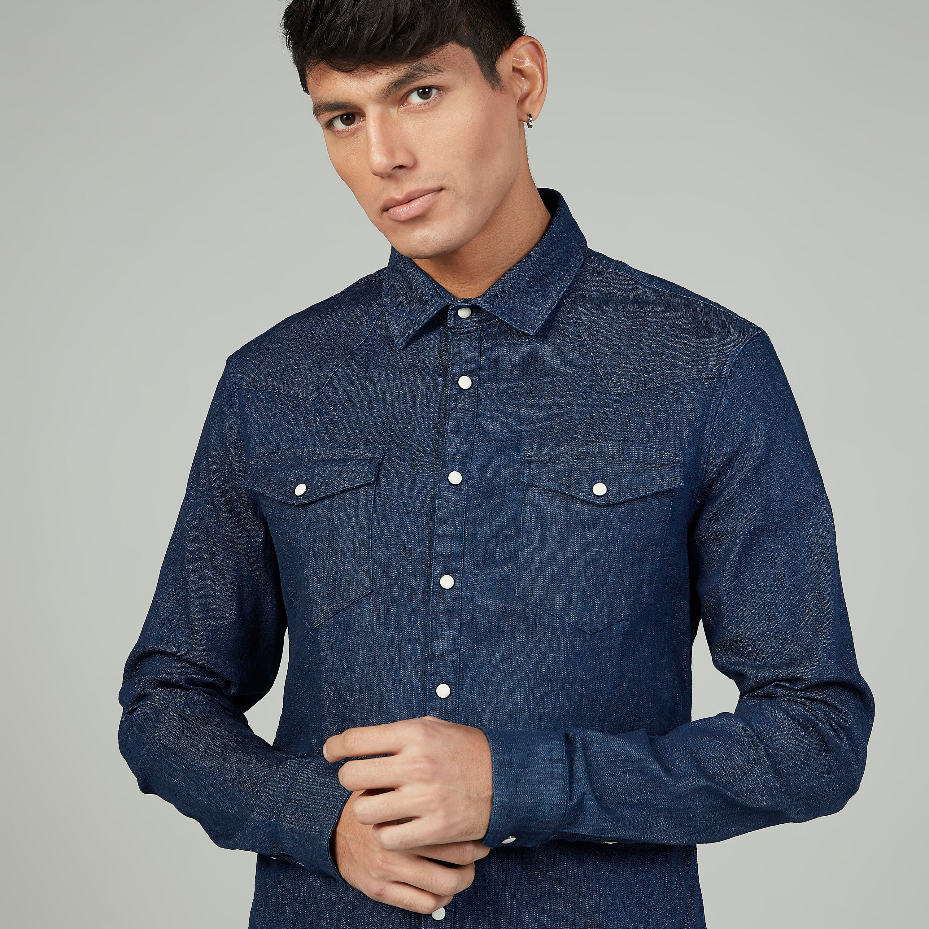 Dark hot sale denim shirts