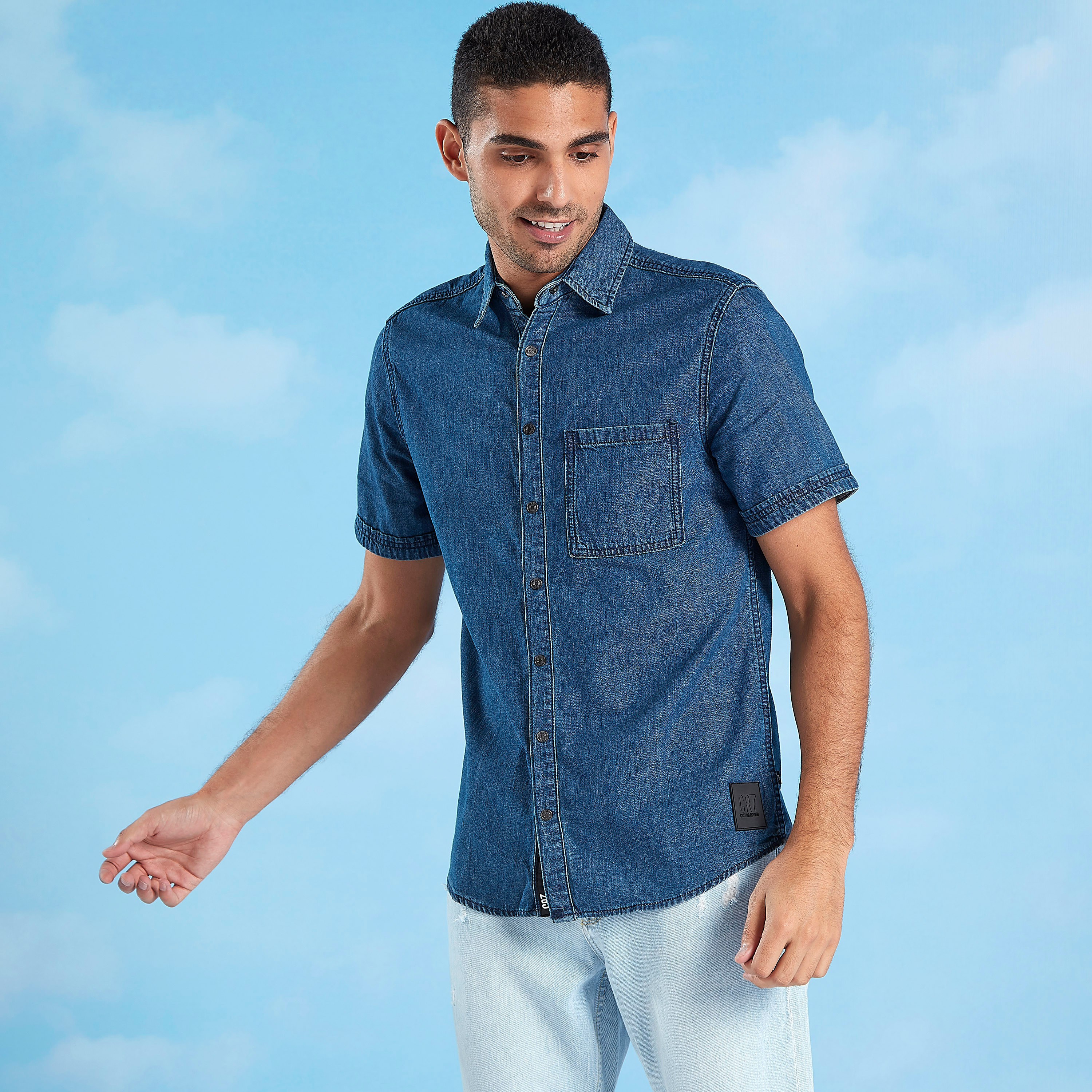 Slim fit store denim shirt mens