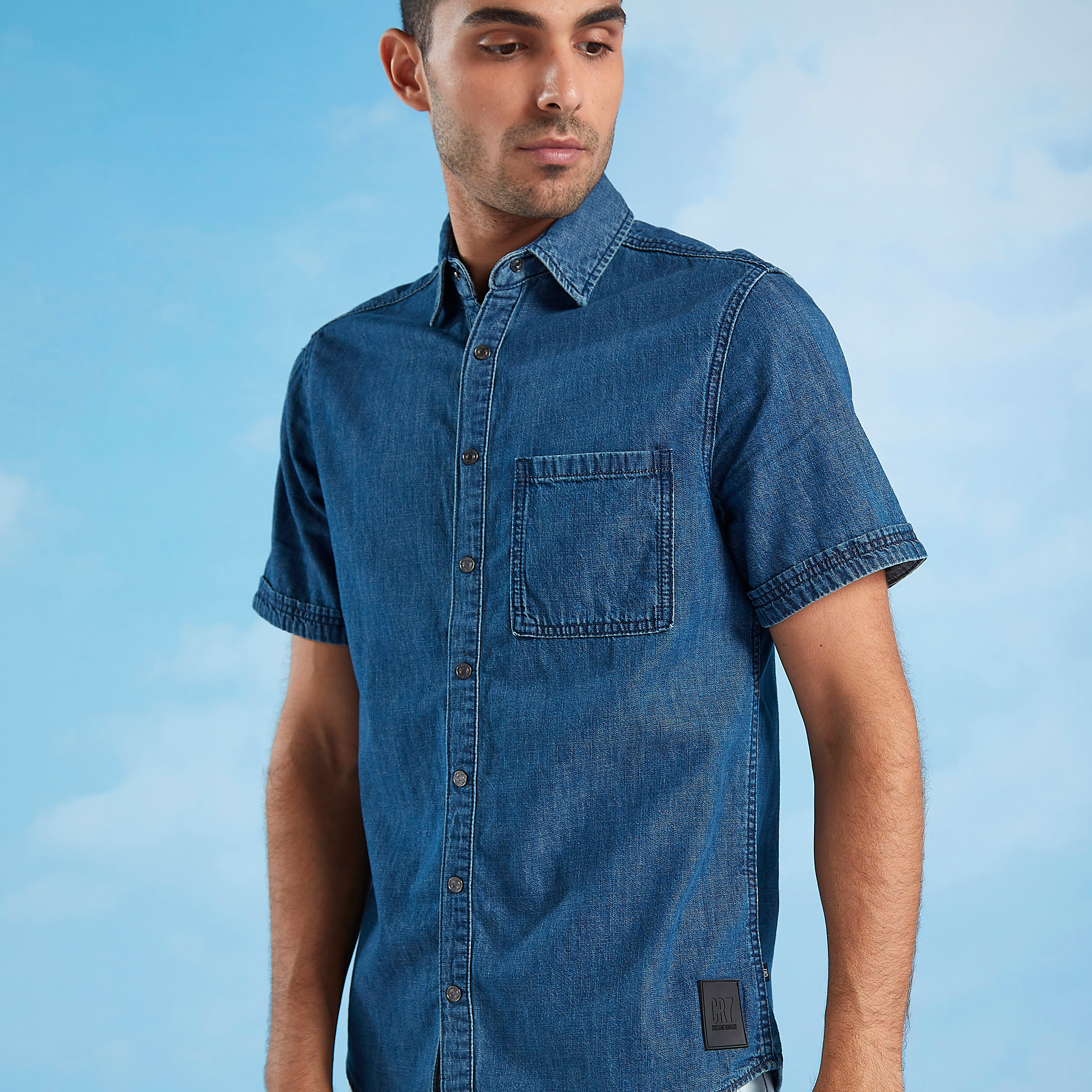 Short sleeve jeans store shirt