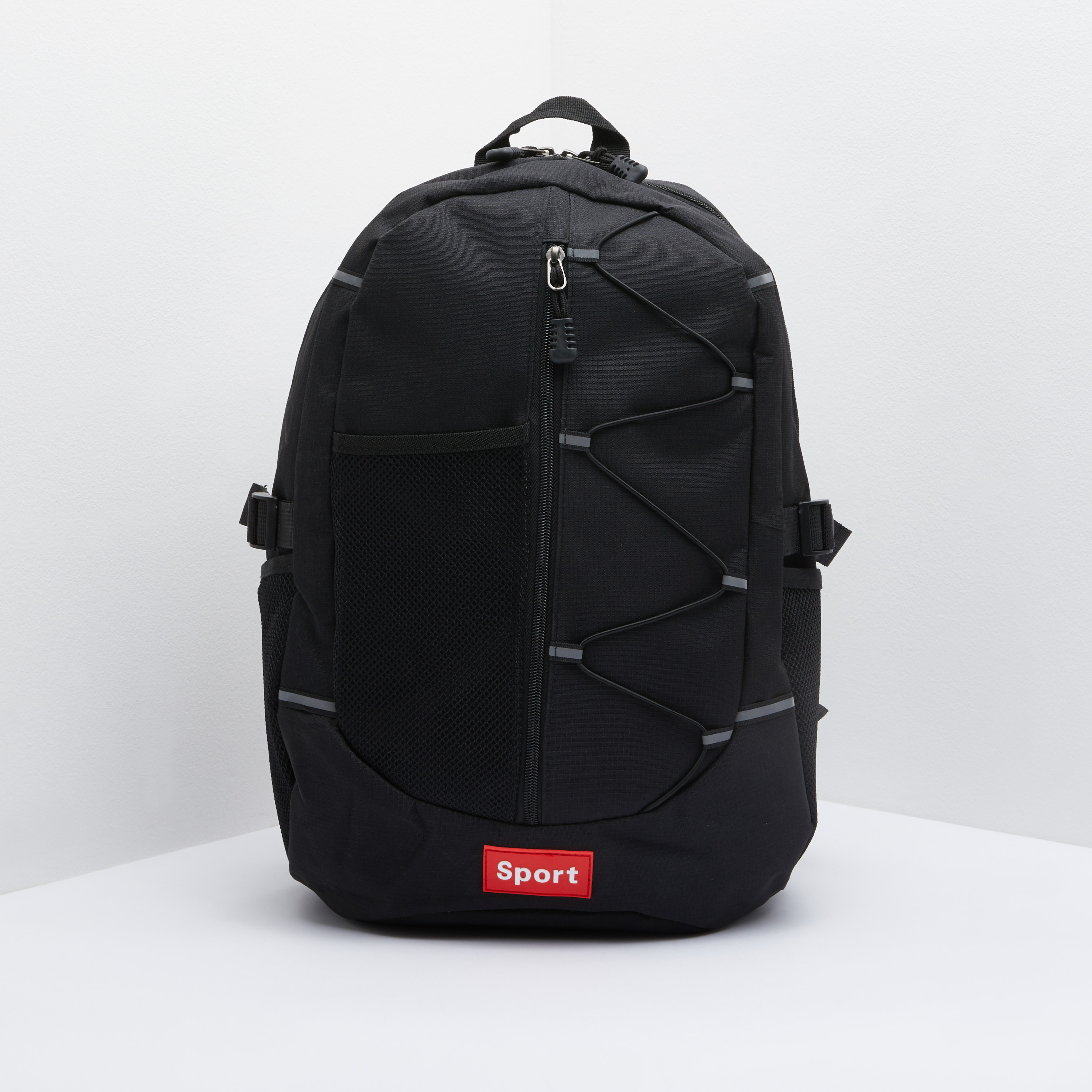 Textured Backpack with Zip Closure and Mesh Pockets-men-bags-image-1