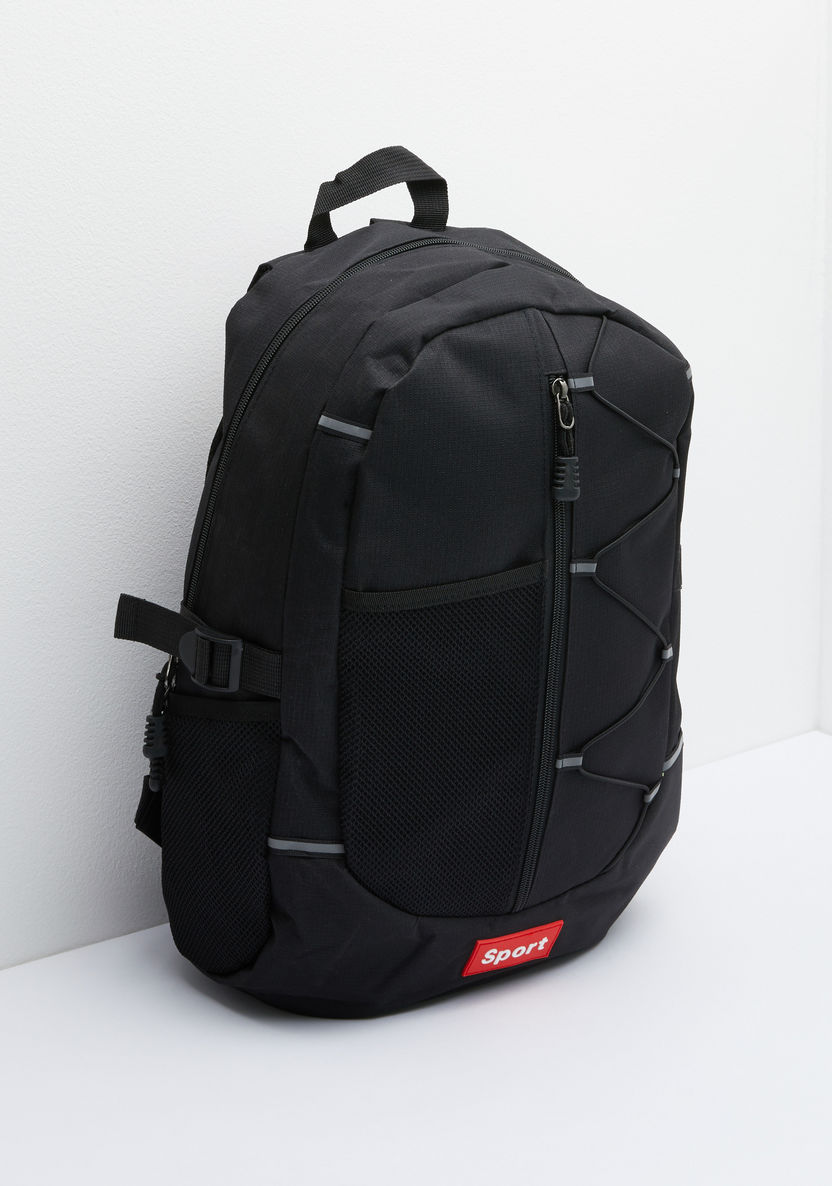 Textured Backpack with Zip Closure and Mesh Pockets-Men%27s Backpacks-image-1