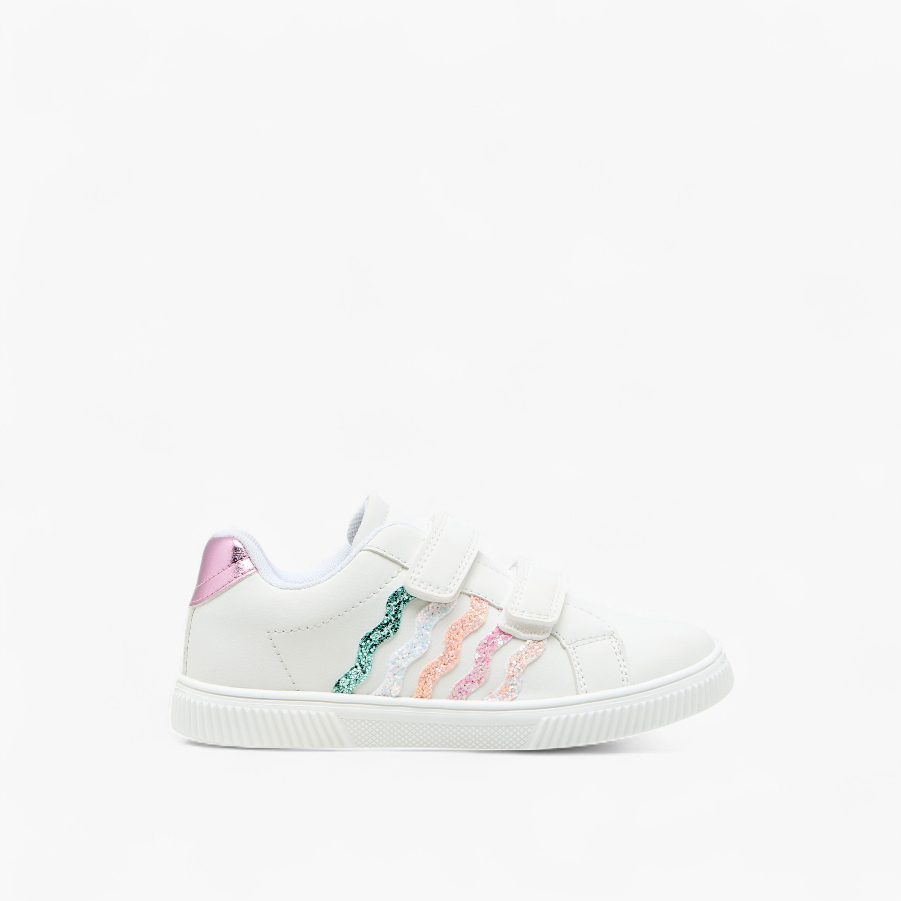 Juniors Glitter Embellished Sneakers with Hook and Loop Closure-girls-shoes-sneakers-image-3
