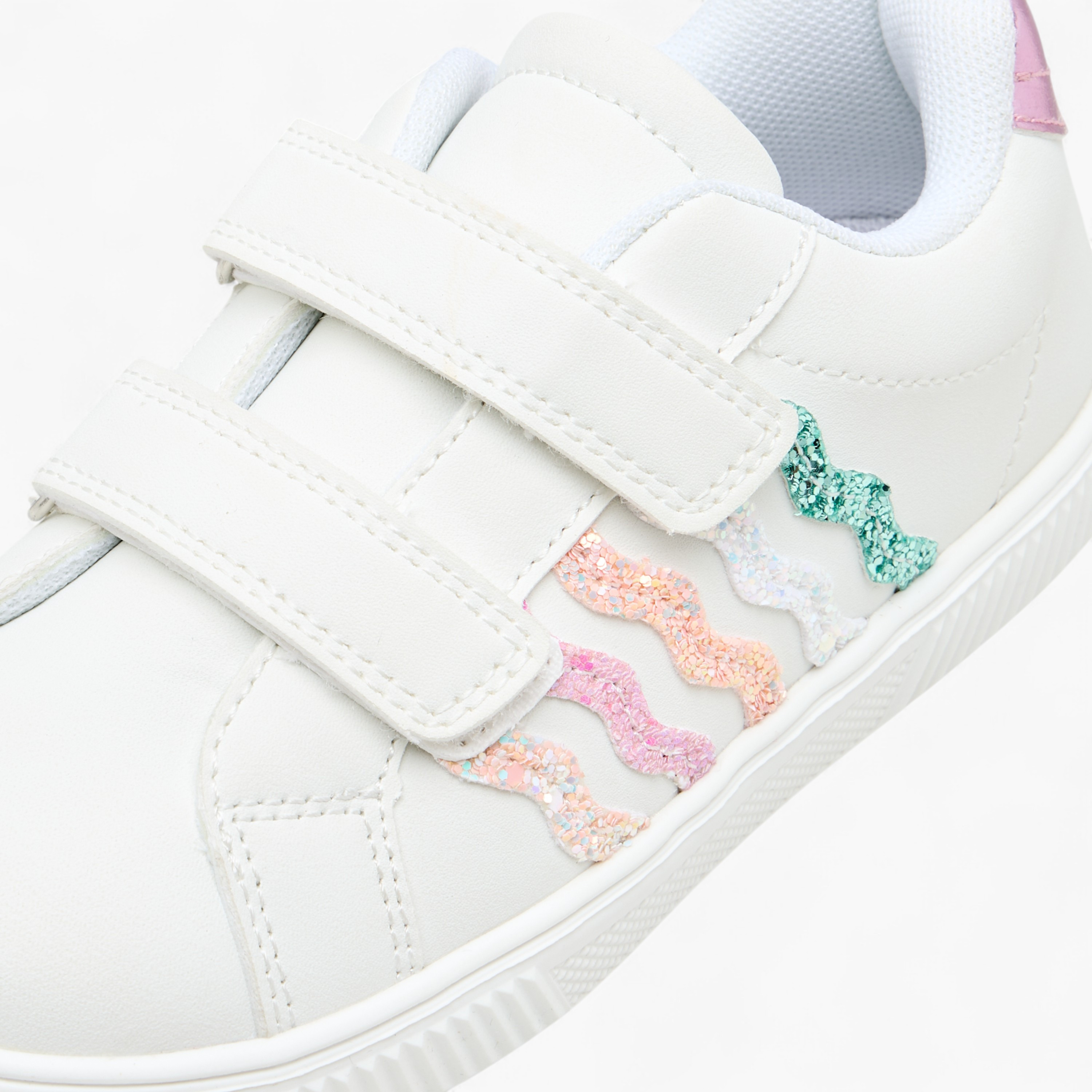 Juniors Glitter Embellished Sneakers with Hook and Loop Closure-girls-shoes-sneakers-image-4