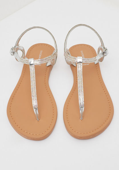 Women's Embellished Leather Thong Sandals with Buckle Closure-Women%27s Flat Sandals-image-1