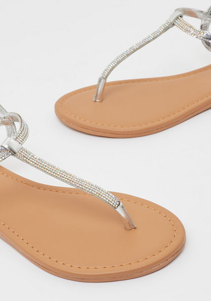 Women's Embellished Leather Thong Sandals with Buckle Closure-Women%27s Flat Sandals-image-3