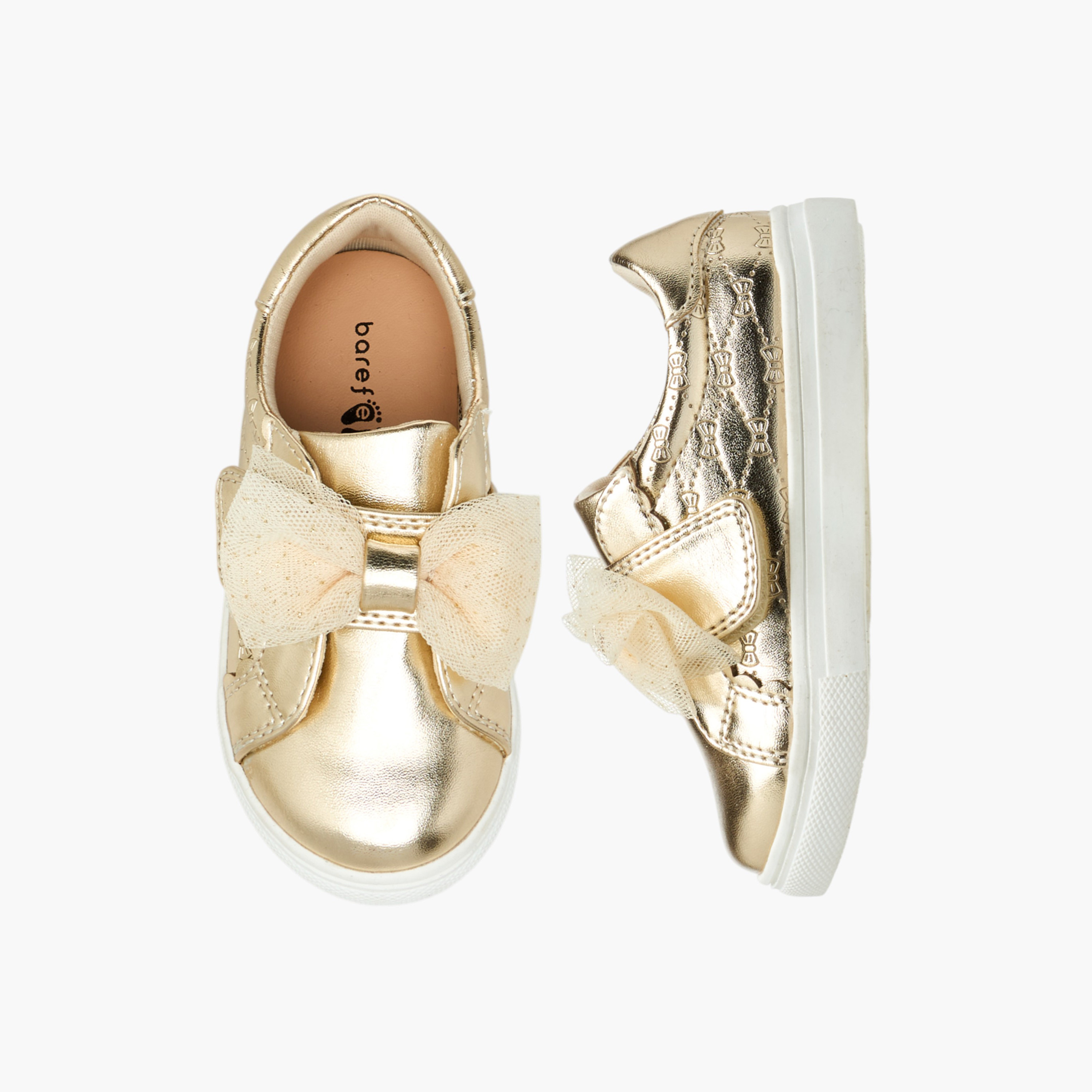Barefeet Bow Accent Sneakers with Hook and Loop Closure-girls-shoes-sneakers-image-1