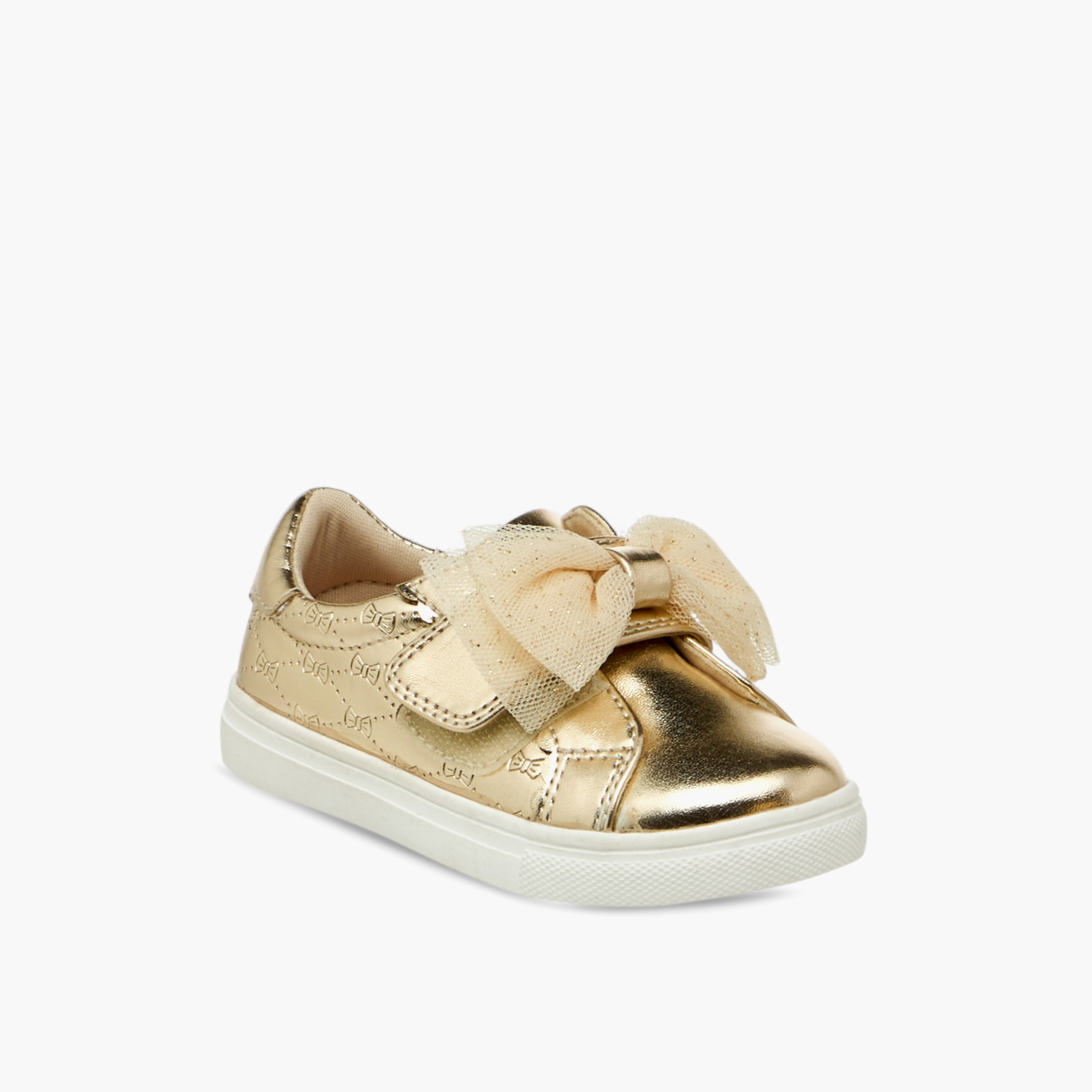 Barefeet Bow Accent Sneakers with Hook and Loop Closure-girls-shoes-sneakers-image-2