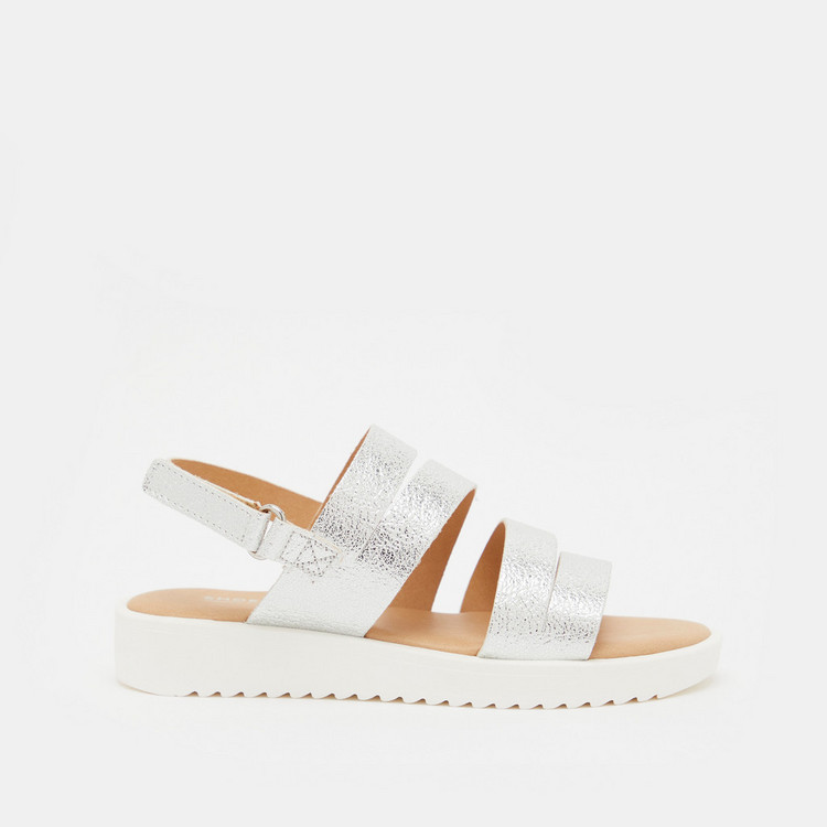 Textured Open Toe Flat Sandals with Hook and Loop Closure