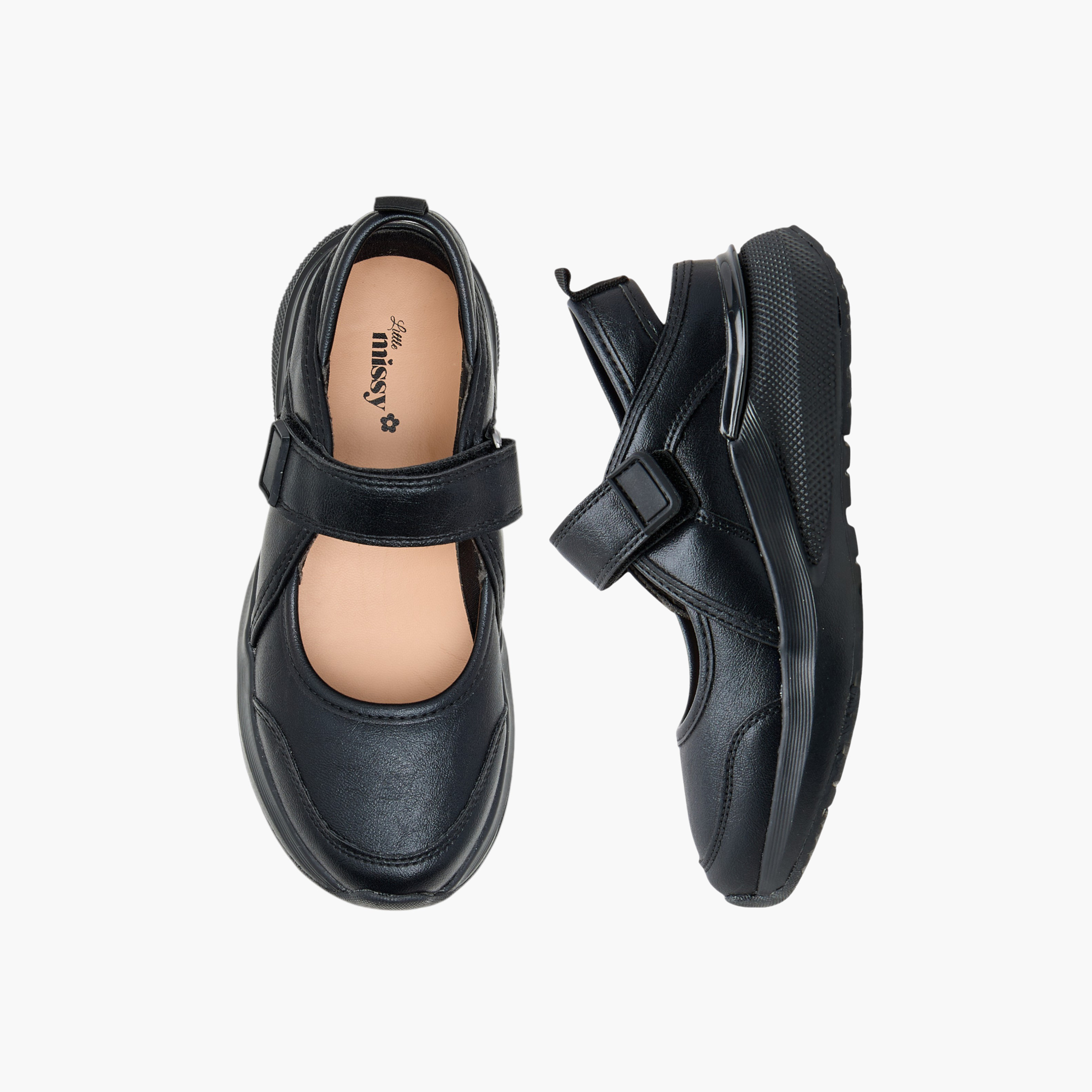 Little Missy Panelled School Shoes with Hook and Loop Closure-girls-shoes-schoolshoes-image-1