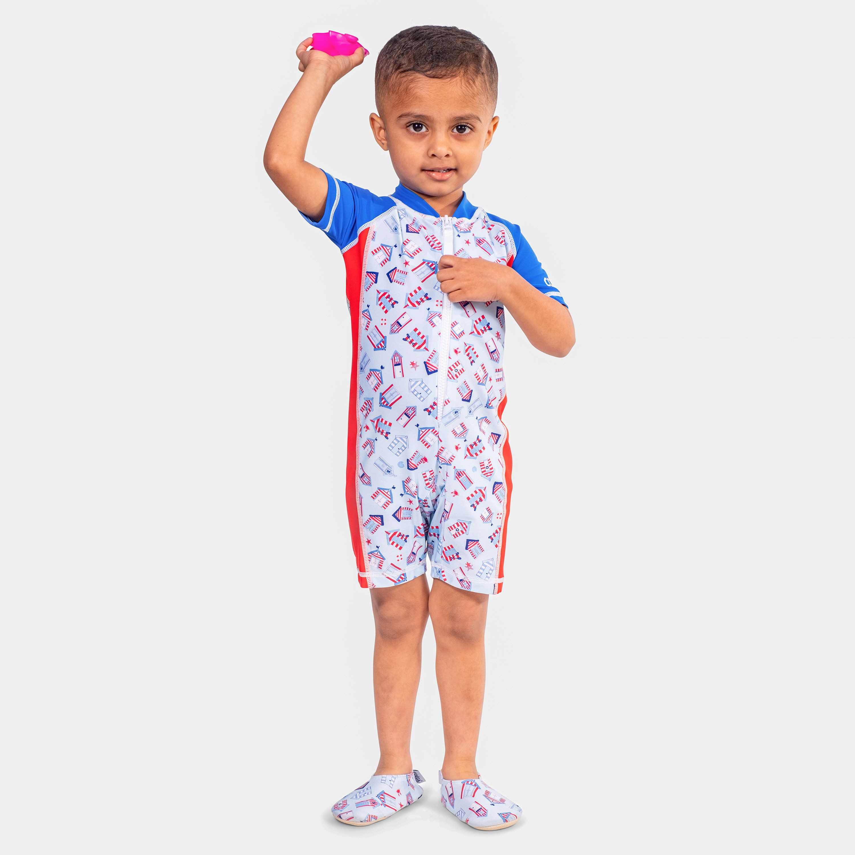 COEGA Baby Boy One-Piece Swimsuit, Blue Beach Huts-sports-boys-clothing-swimwear-image-1