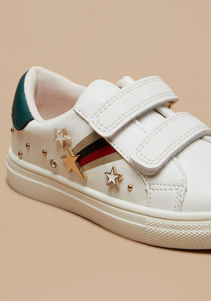 Juniors Studded Sneakers with Hook and Loop Closure-Girl%27s Sneakers-image-4