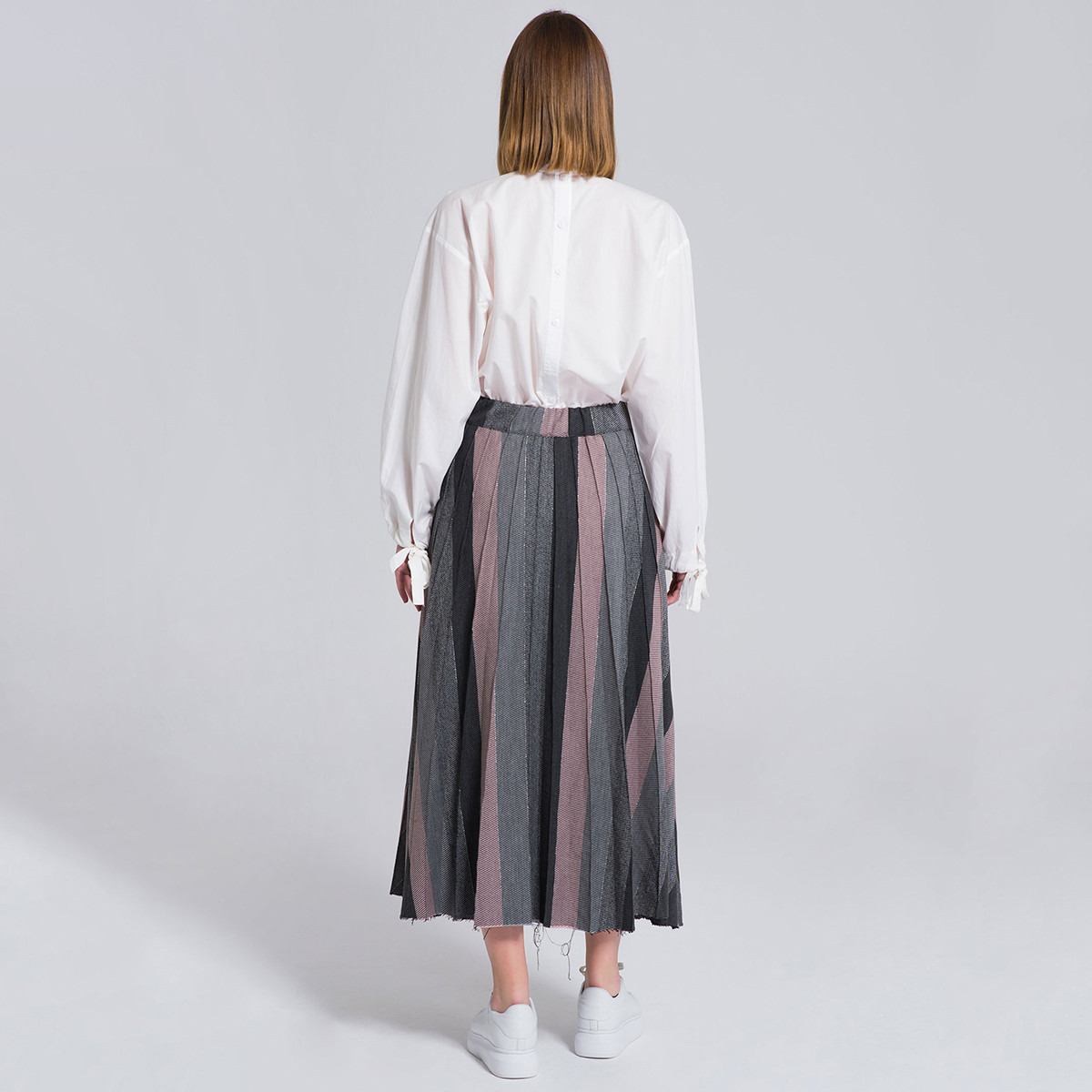 تنورة طويلة إيه لاين مخططة وبثنايا من إليجانزا-women-clothing-bottoms-skirts-image-4