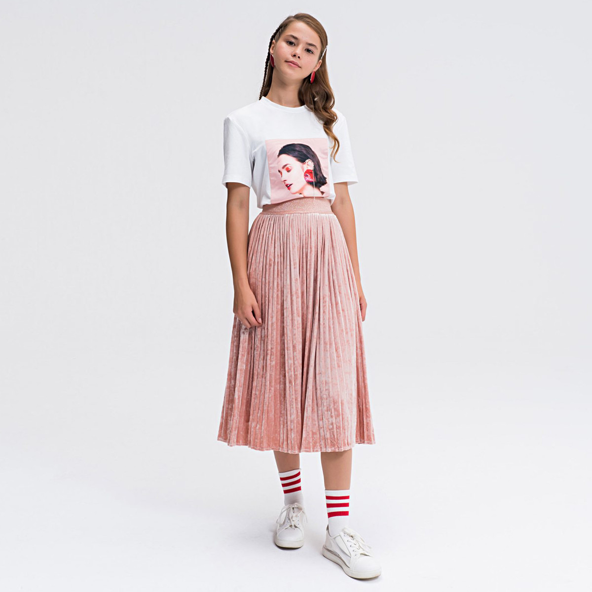 Anotah Printed Round Neck T-shirt with Short Sleeves-girls-clothing-blousesandshirts-image-4