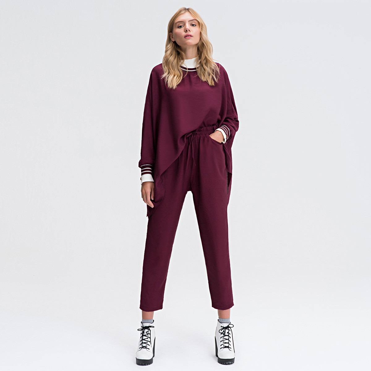 Anotah Solid Mid-Rise Trousers with Drawstring Closure-women-clothing-bottoms-trousers-image-2