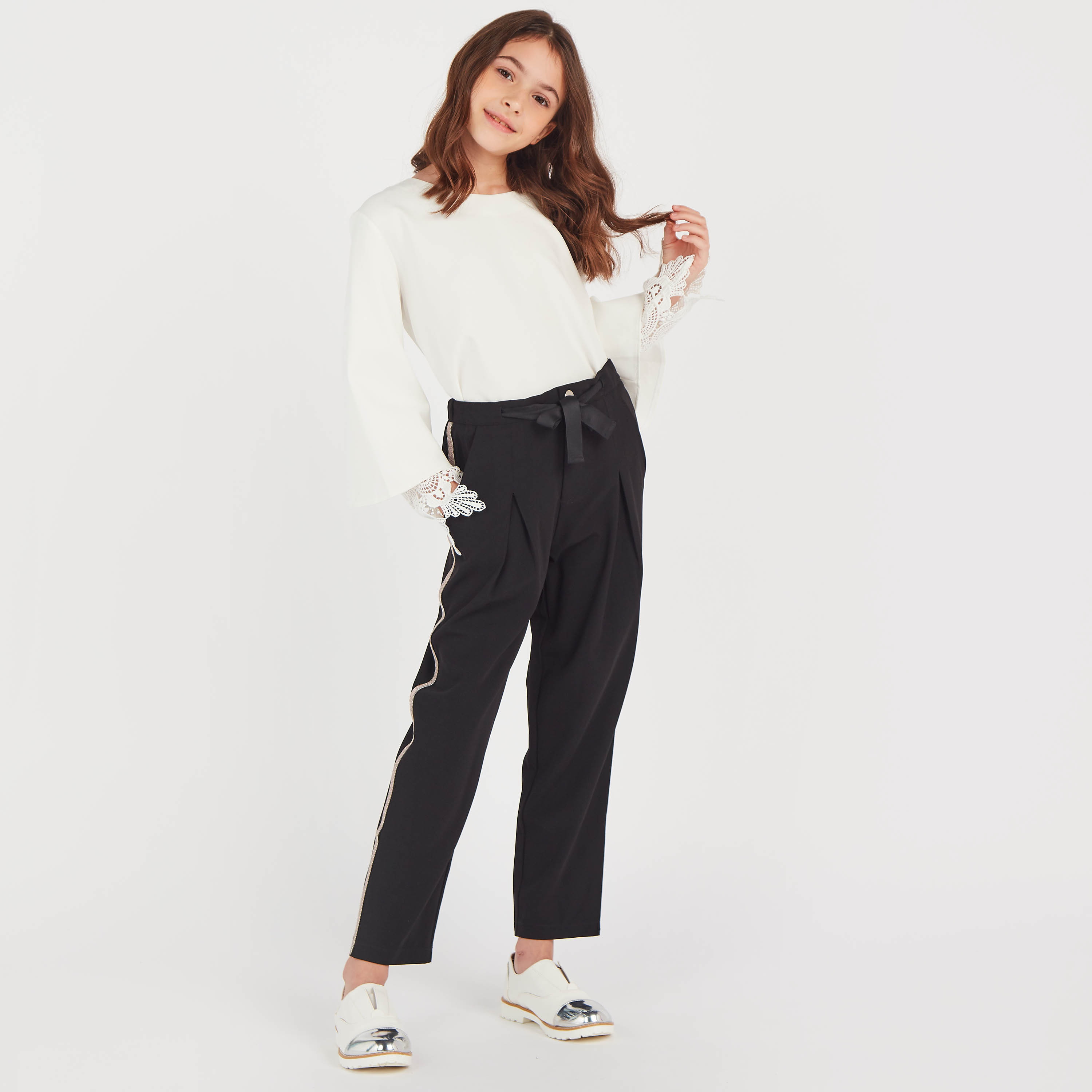 Anotah Solid Blouse with Long Sleeves and Lace Detail-girls-clothing-blousesandshirts-image-2