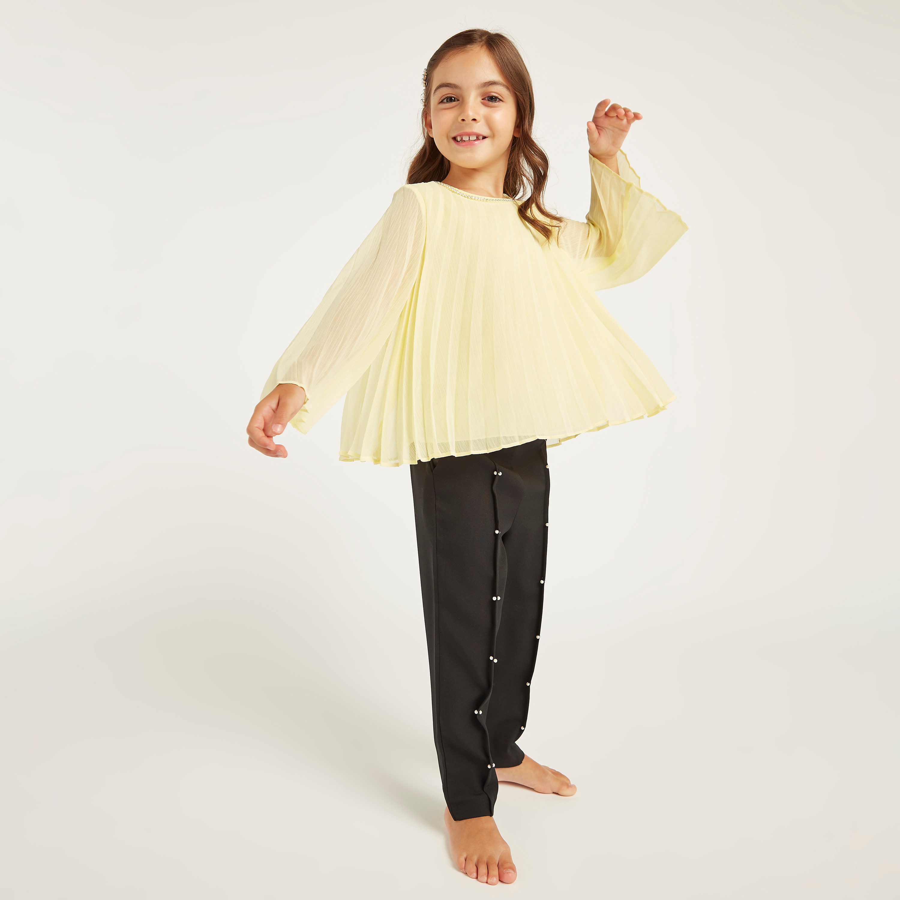 Anotah Textured Round Neck Top with Long Sleeves-girls-clothing-blousesandshirts-image-2