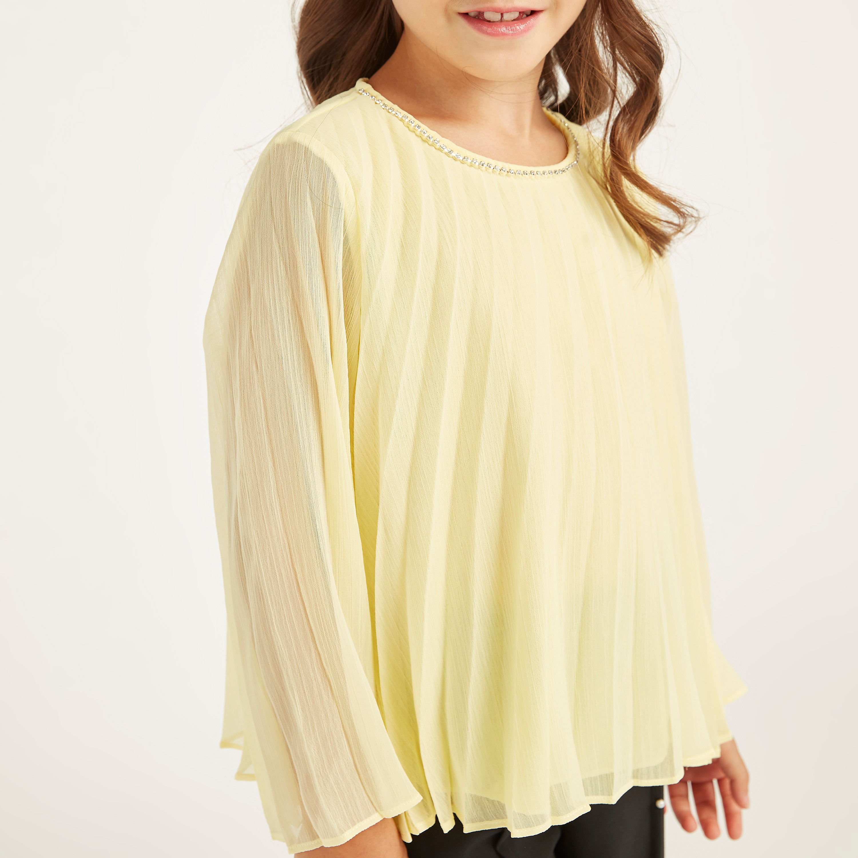Anotah Textured Round Neck Top with Long Sleeves-girls-clothing-blousesandshirts-image-3
