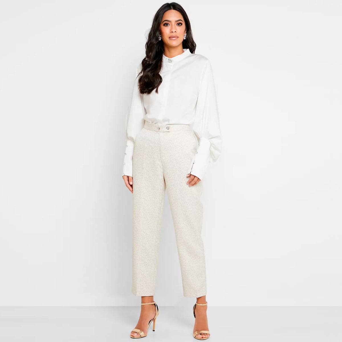 بنطلون بارز الملمس بخصر متوسط الارتفاع من أنوتاه-women-clothing-bottoms-trousers-image-1