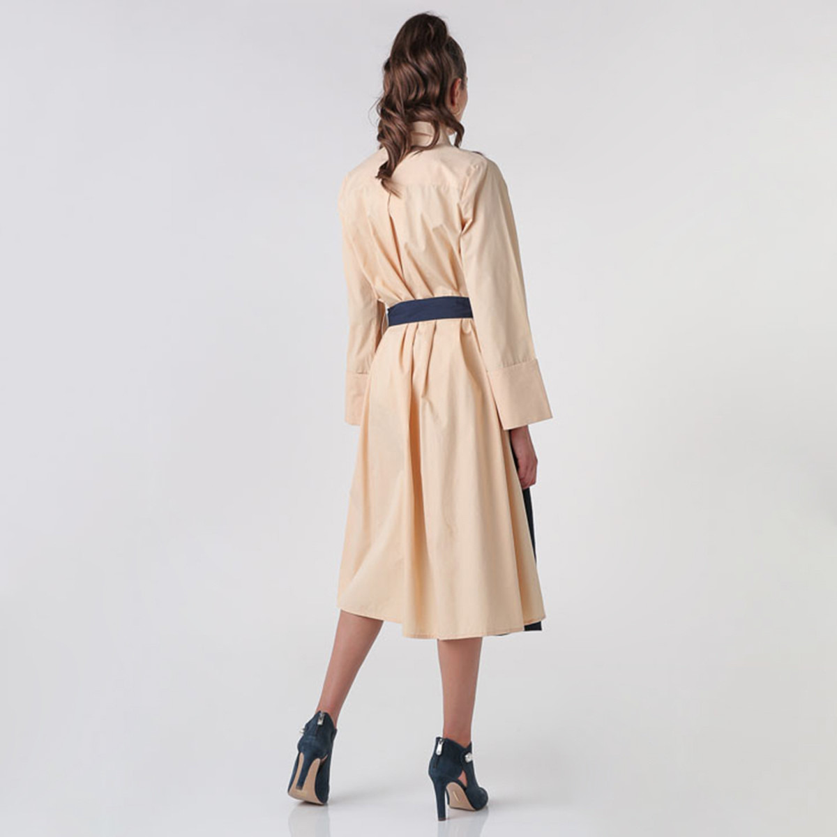 Anotah Colourblock Midi Dress with Long Sleeves and Belt-women-clothing-dresses-image-3