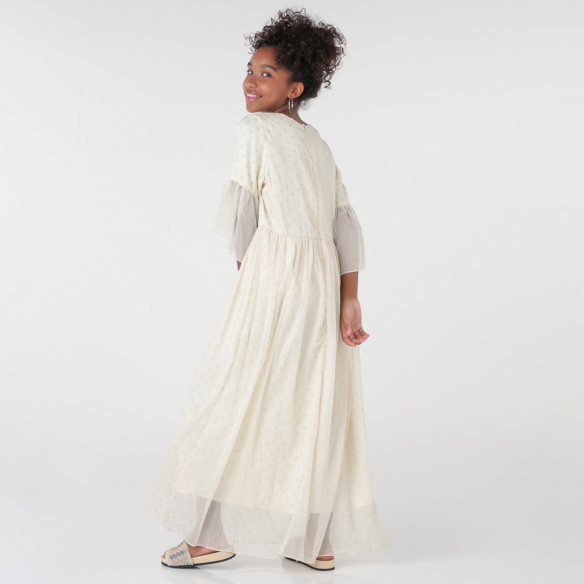 Anotah Embellished Dress with Round Neck and Flared Sleeves-girls-clothing-dressesandjumpsuits-image-4