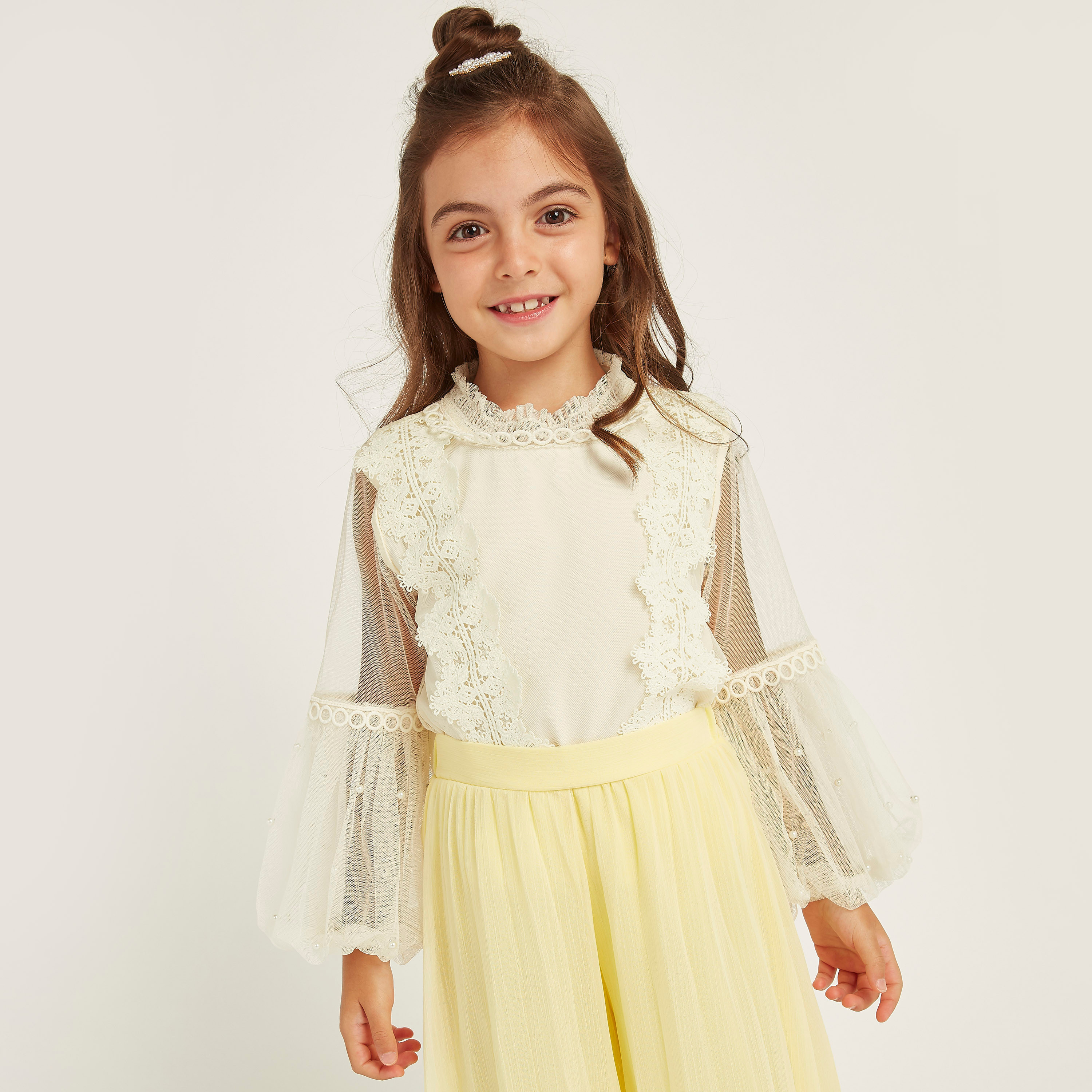 Anotah Textured High Neck Top with Long Sleeves-girls-clothing-blousesandshirts-image-1