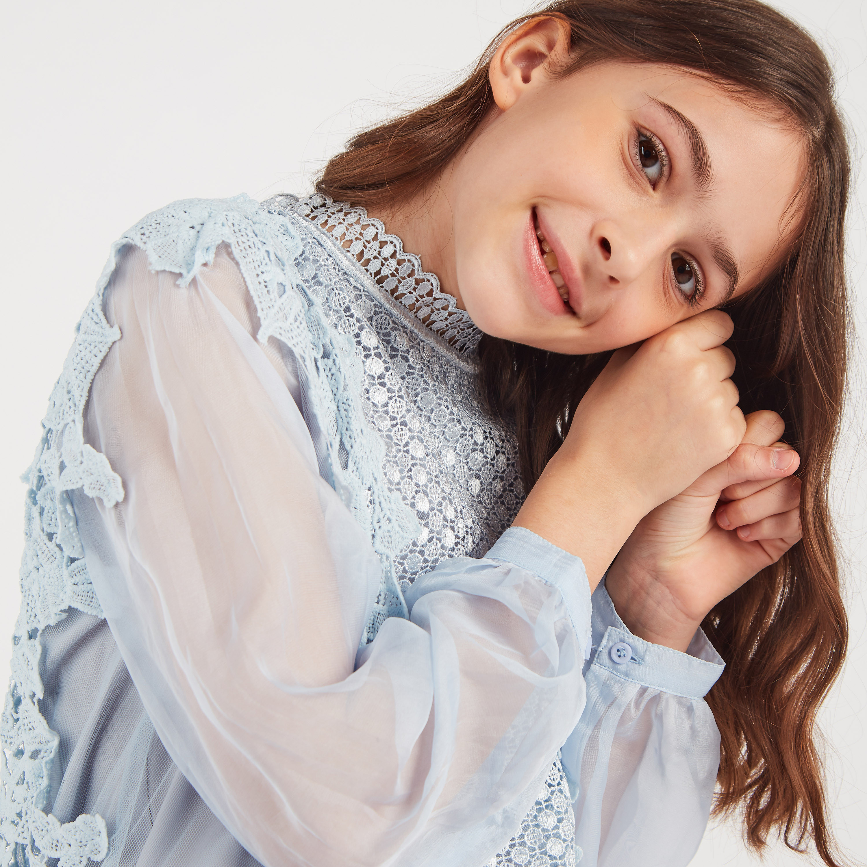 Anotah Lace Detail High Neck Blouse with Long Sleeves and Zip Closure-girls-clothing-blousesandshirts-image-3