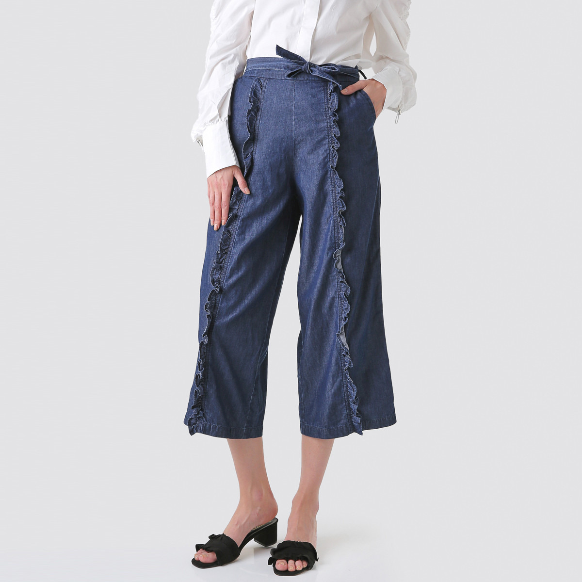 Anotah Textured Culottes with Ruffle Detail-girls-clothing-bottoms-jeansandjeggings-image-1