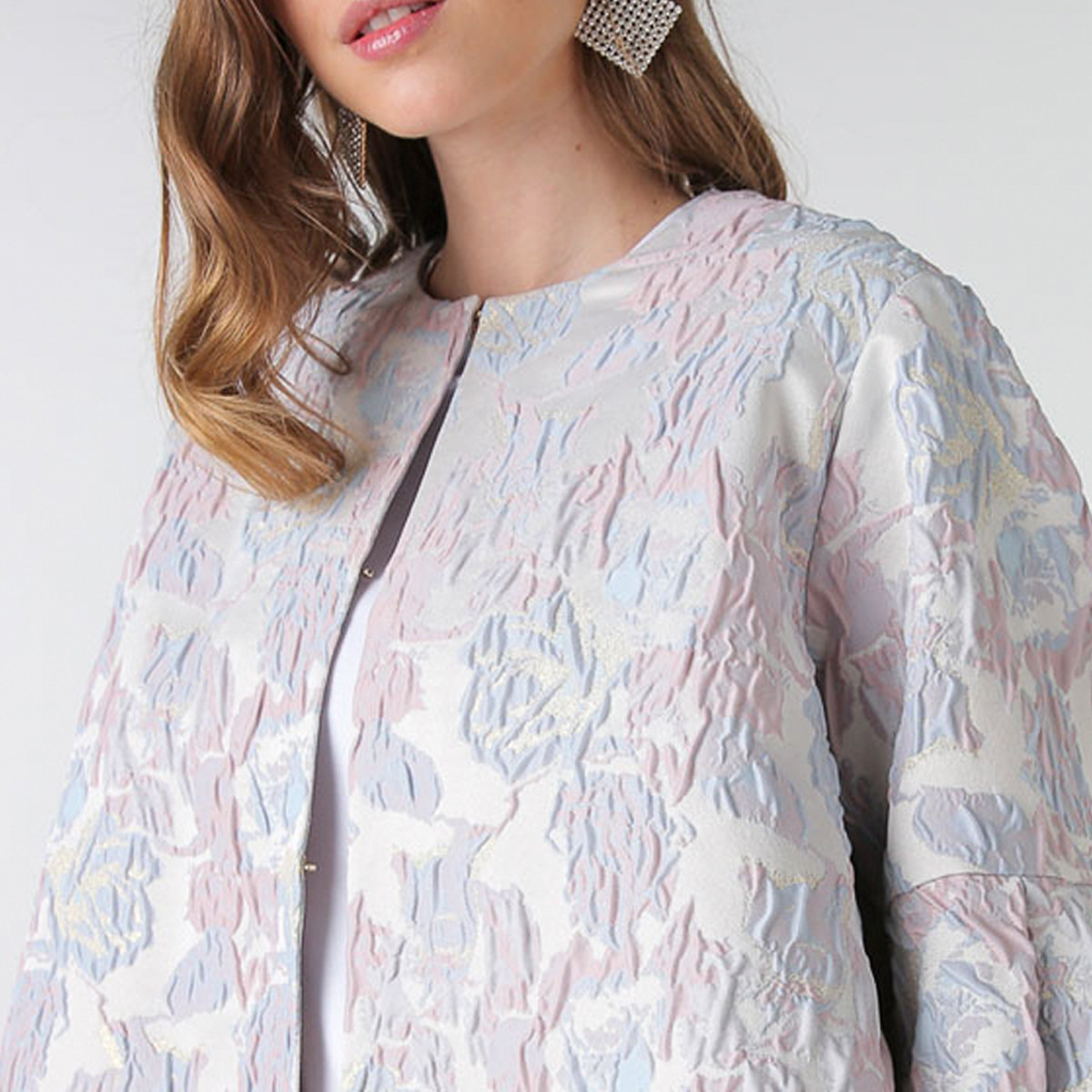Anotah Embossed Jacket with Flared Long Sleeves-women-winterwear-coatsandjackets-jackets-image-4
