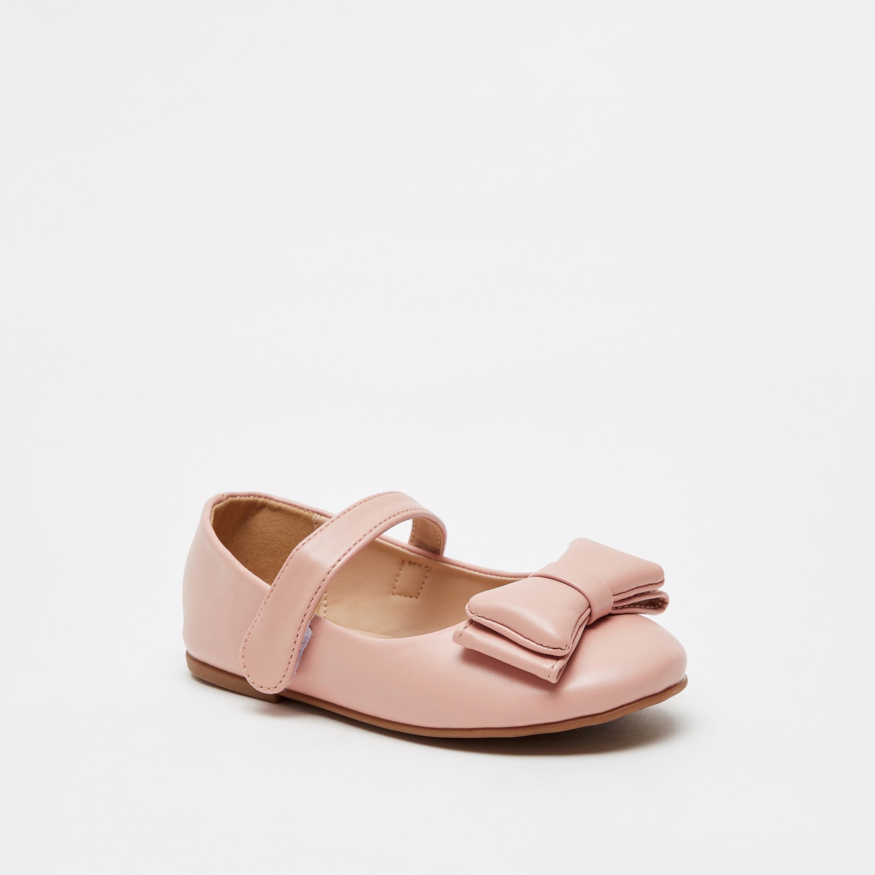 Bow Accented Ballerina Shoes with Hook and Loop Closure-girls-shoes-ballerinas-image-1