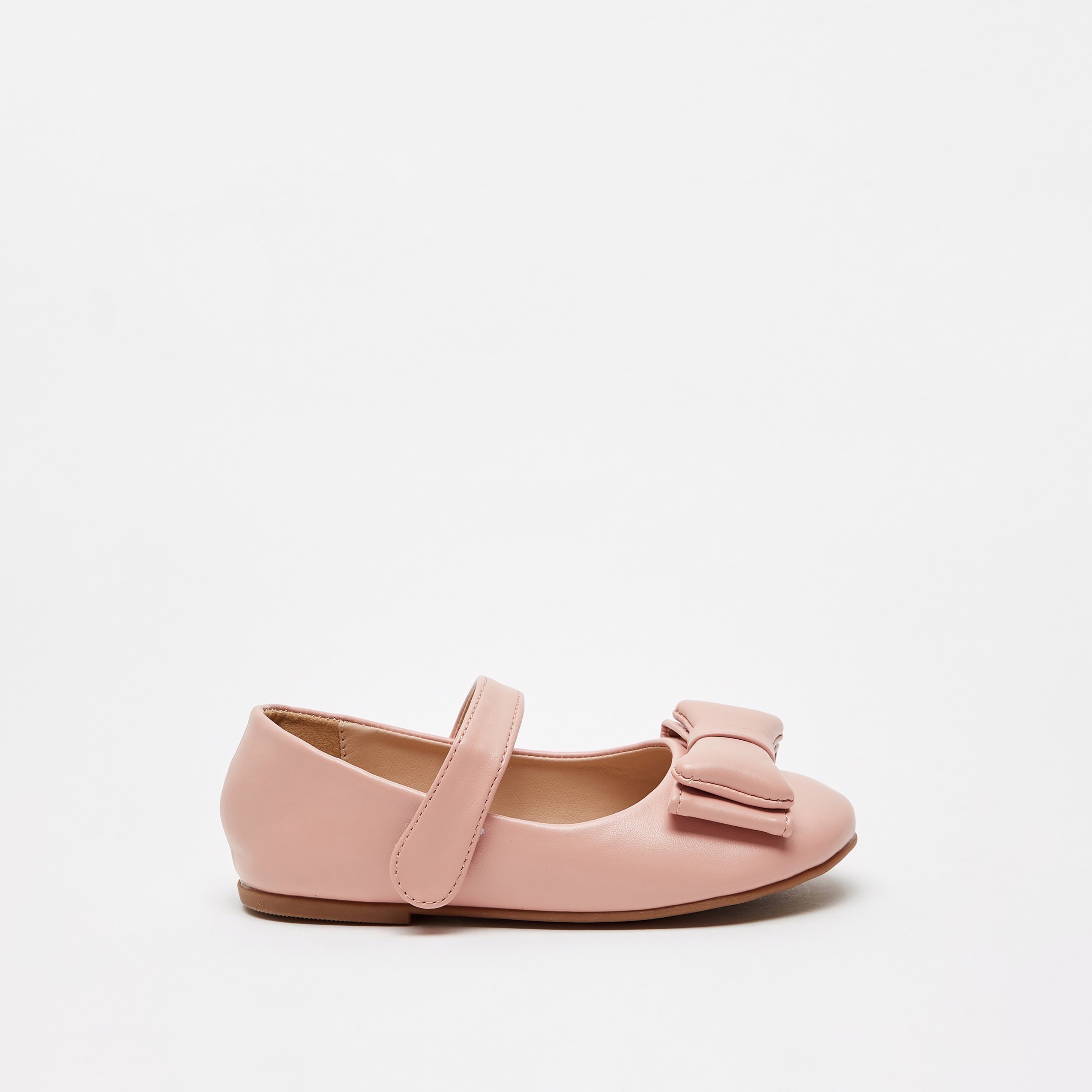 Bow Accented Ballerina Shoes with Hook and Loop Closure-girls-shoes-ballerinas-image-3