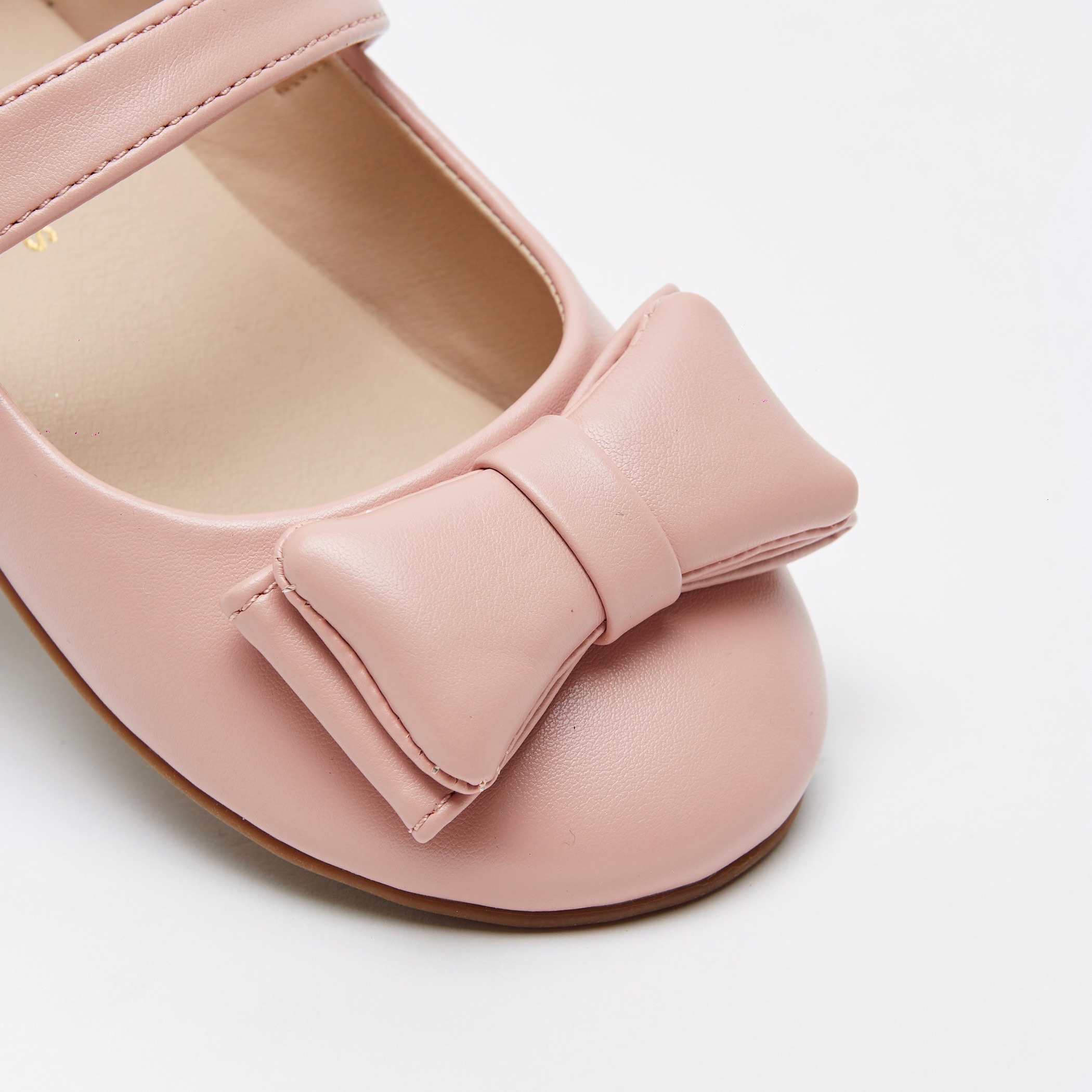 Bow Accented Ballerina Shoes with Hook and Loop Closure-girls-shoes-ballerinas-image-4