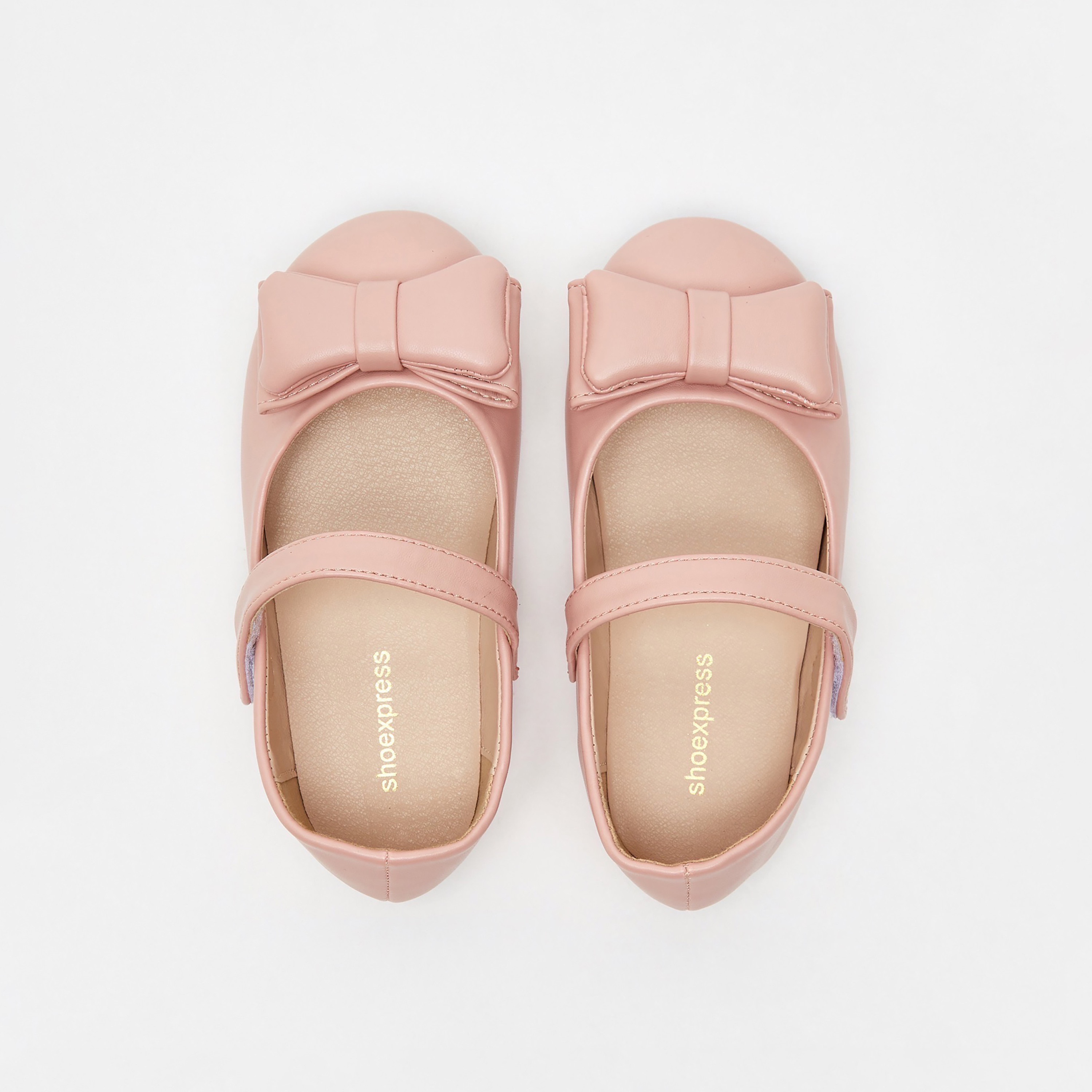Bow Accented Ballerina Shoes with Hook and Loop Closure-girls-shoes-ballerinas-image-5