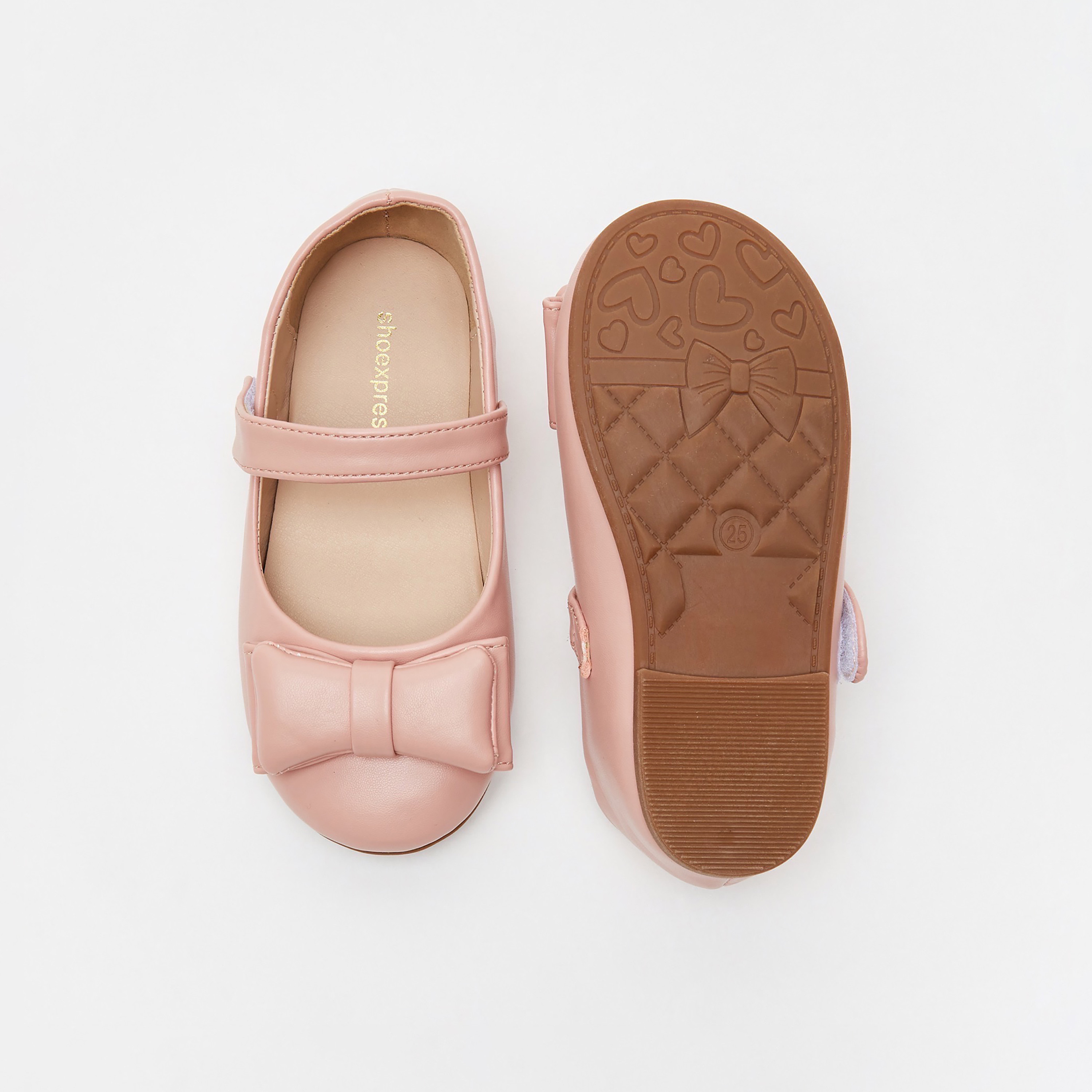 Bow Accented Ballerina Shoes with Hook and Loop Closure-girls-shoes-ballerinas-image-6