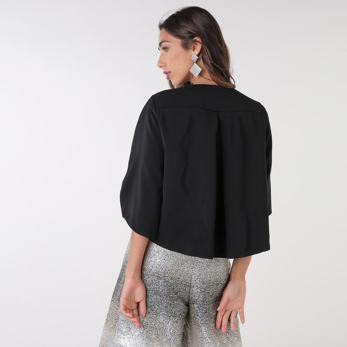 Anotah Round Neck Embellished Shoulder Jacket with 3/4 Sleeves-women-winterwear-coatsandjackets-jackets-image-4