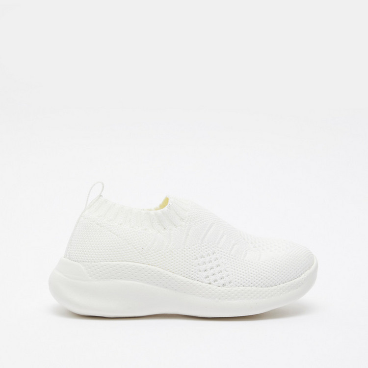 Dash Textured Slip-On Shoes with Pull Tab Detail