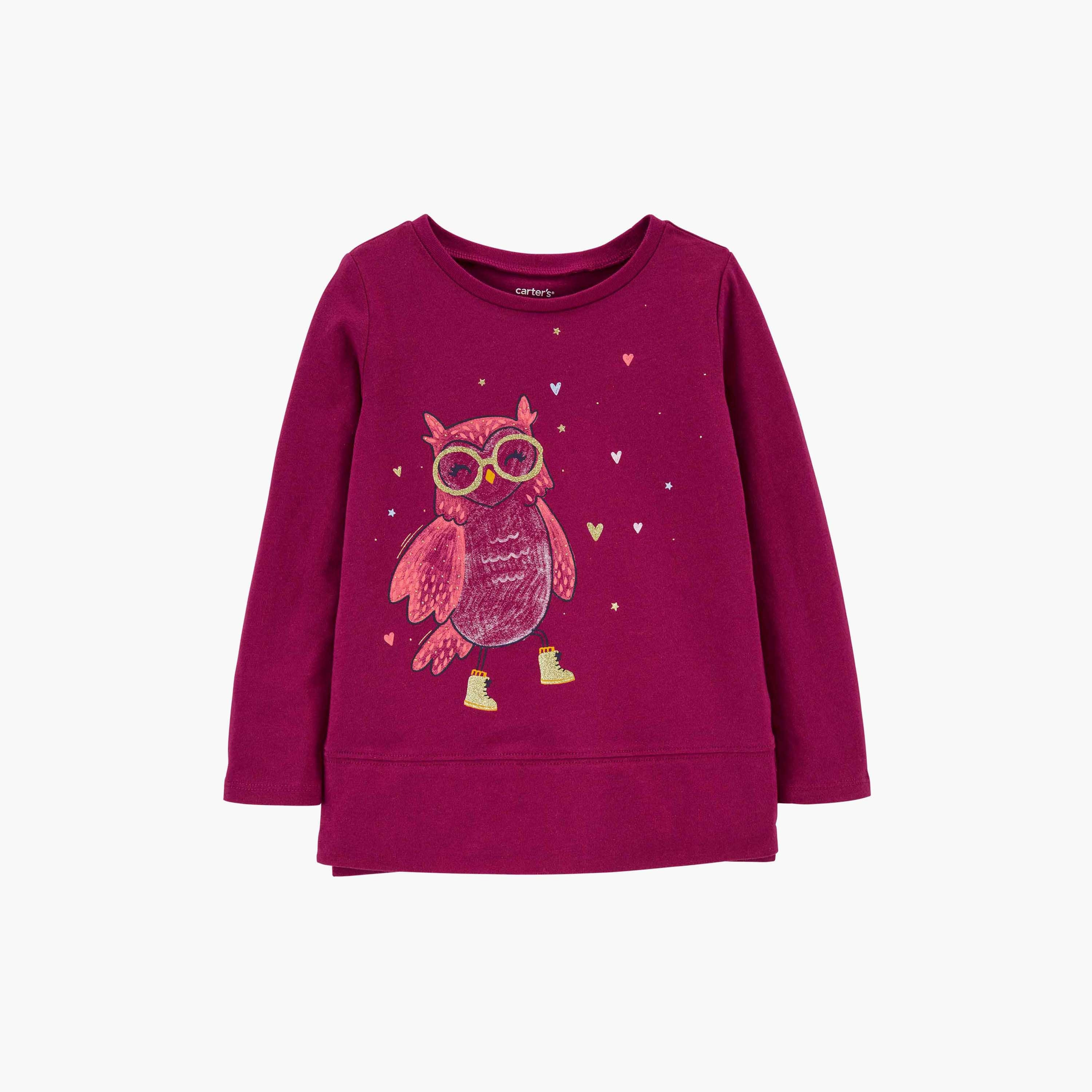 تيشيرت بأكمام طويلة بطبعة بومة من كارترز -baby-girls-clothing-tshirts-image-1