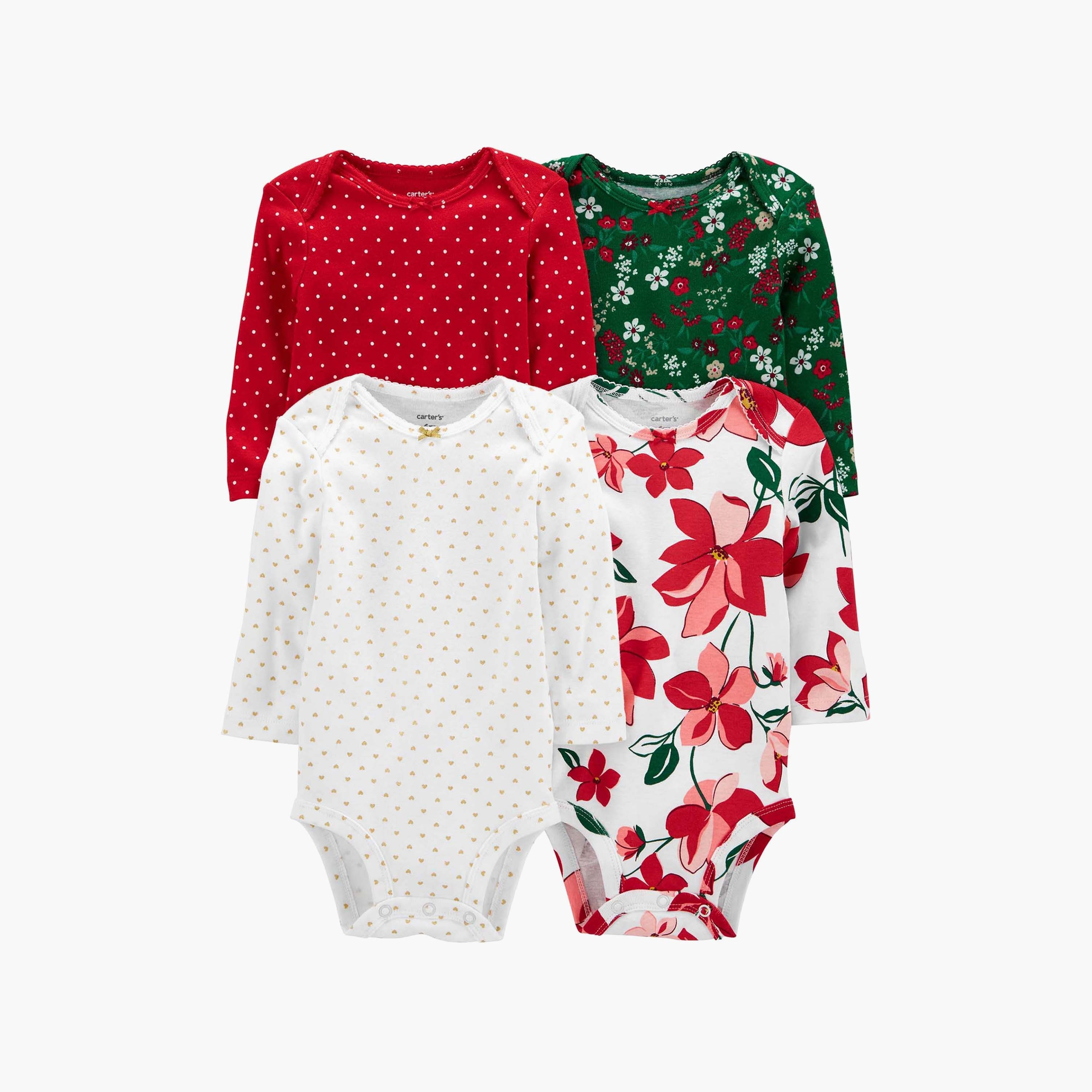 Carter's Polka -Dot and Floral Long Sleeves Bodysuits- Pack of 4-baby-girls-clothing-bodysuits-image-1