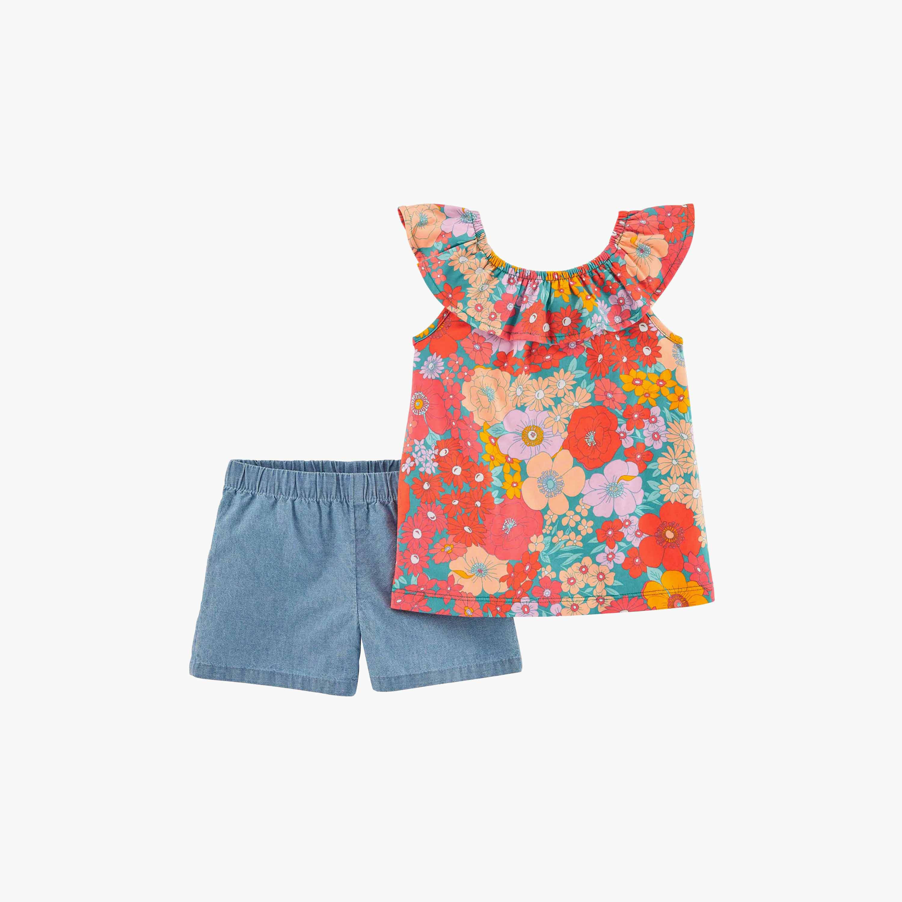 Baby girl carter's floral tee & 2025 chambray shortalls set