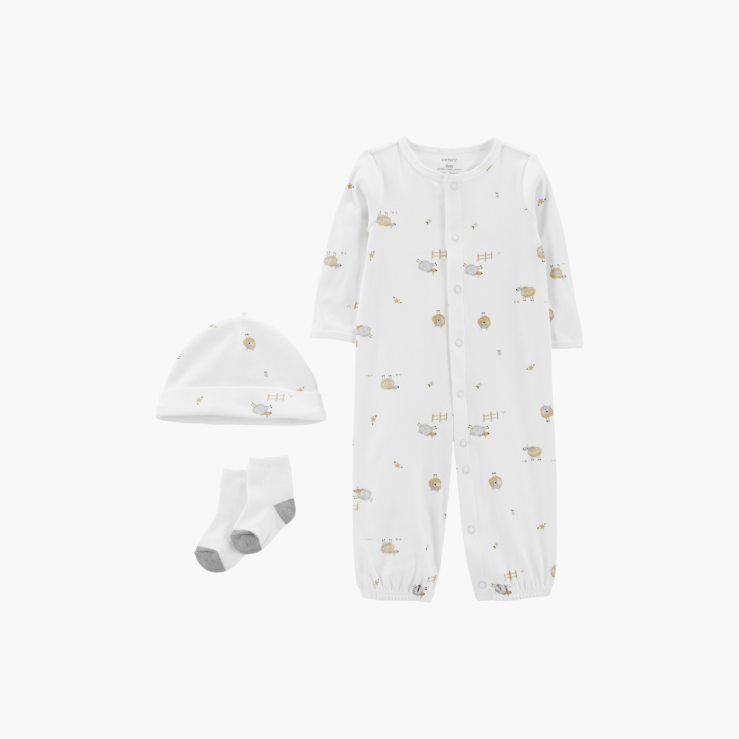 فستان نوم مع كاب وجوارب بطبعة من كارترز - طقم 3 قطع-baby-girls-clothing-setsandcoords-image-1