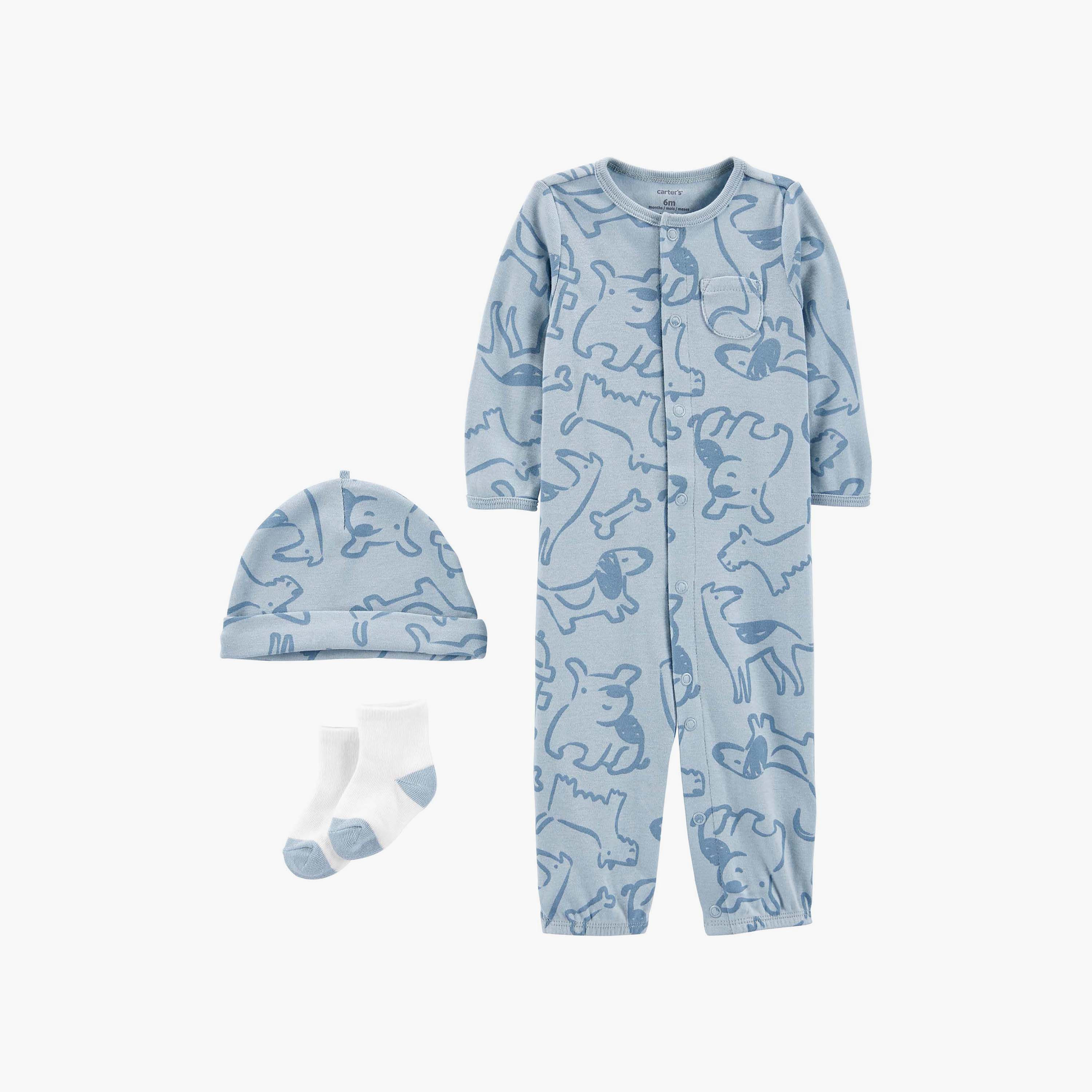 فستان نوم مع كاب وجوارب بطبعة من كارترز - طقم 3 قطع-baby-boys-clothing-setsandcoords-image-1