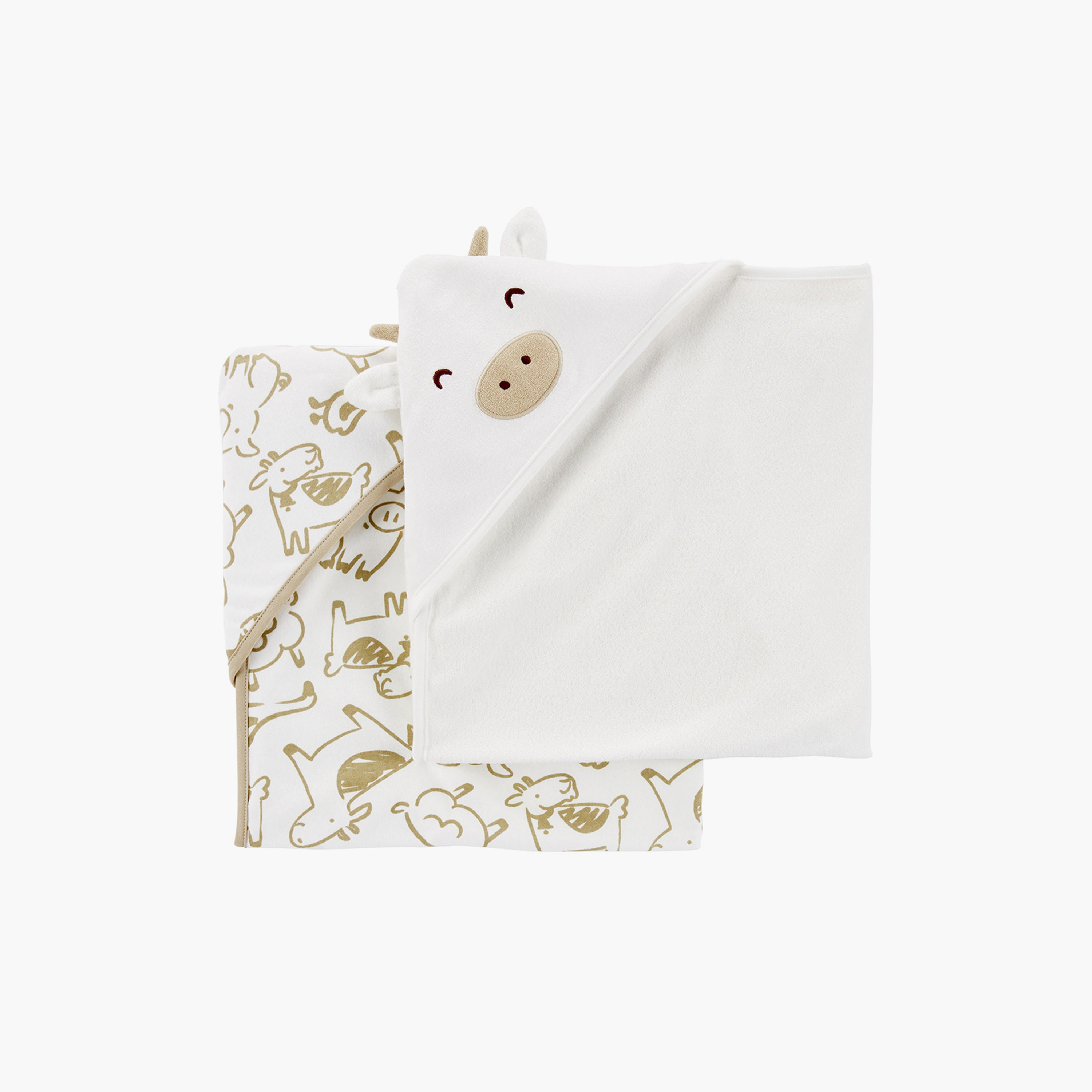 طقم مناشف بقبعة وطبعات حيوانات قطعتين من كارترز - 73x73 سم-baby-bathandcare-towels-image-1