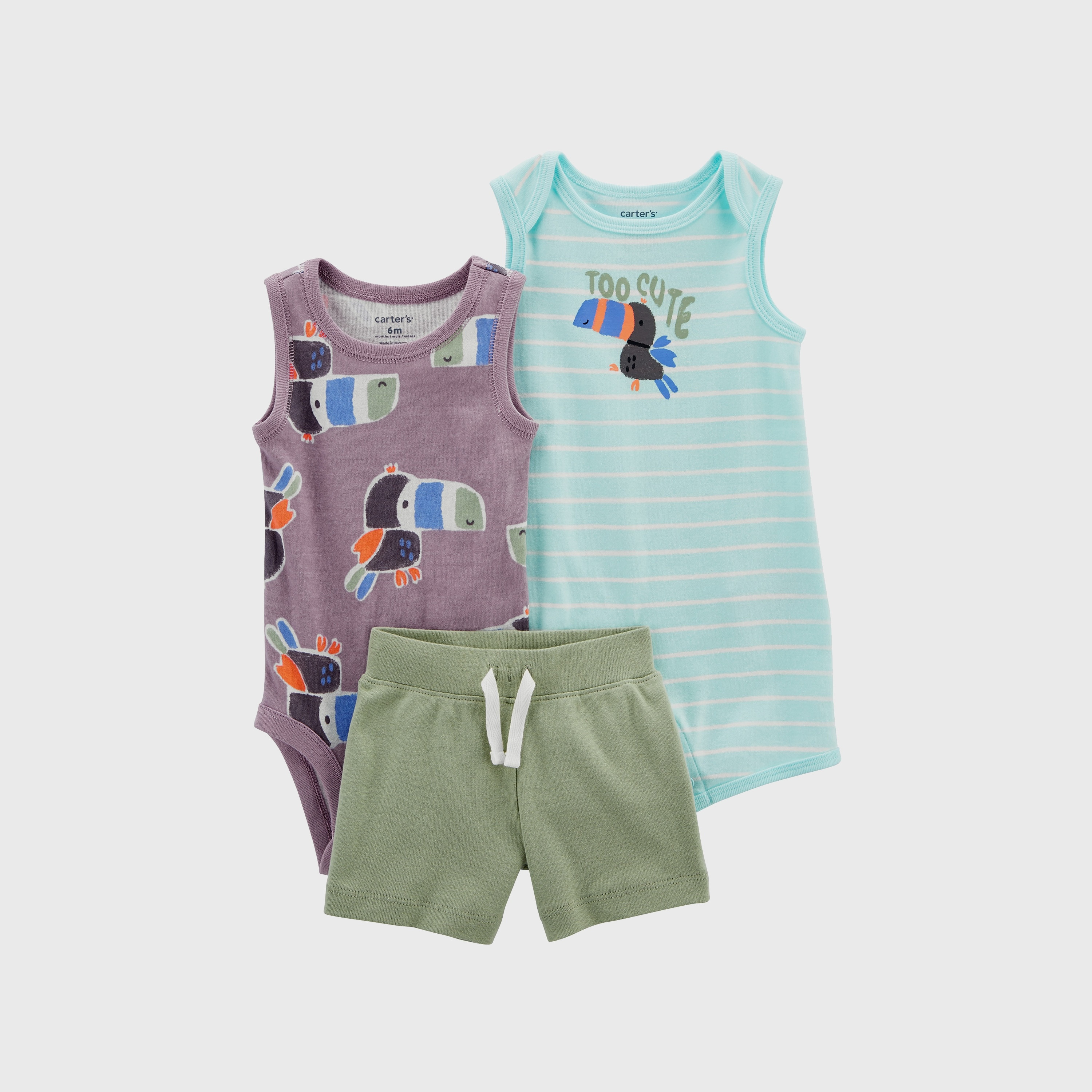 طقم أفرول وشورت بطبعة طائر أرجواني 3 قطع من كارترز-baby-boys-clothing-setsandcoords-image-1