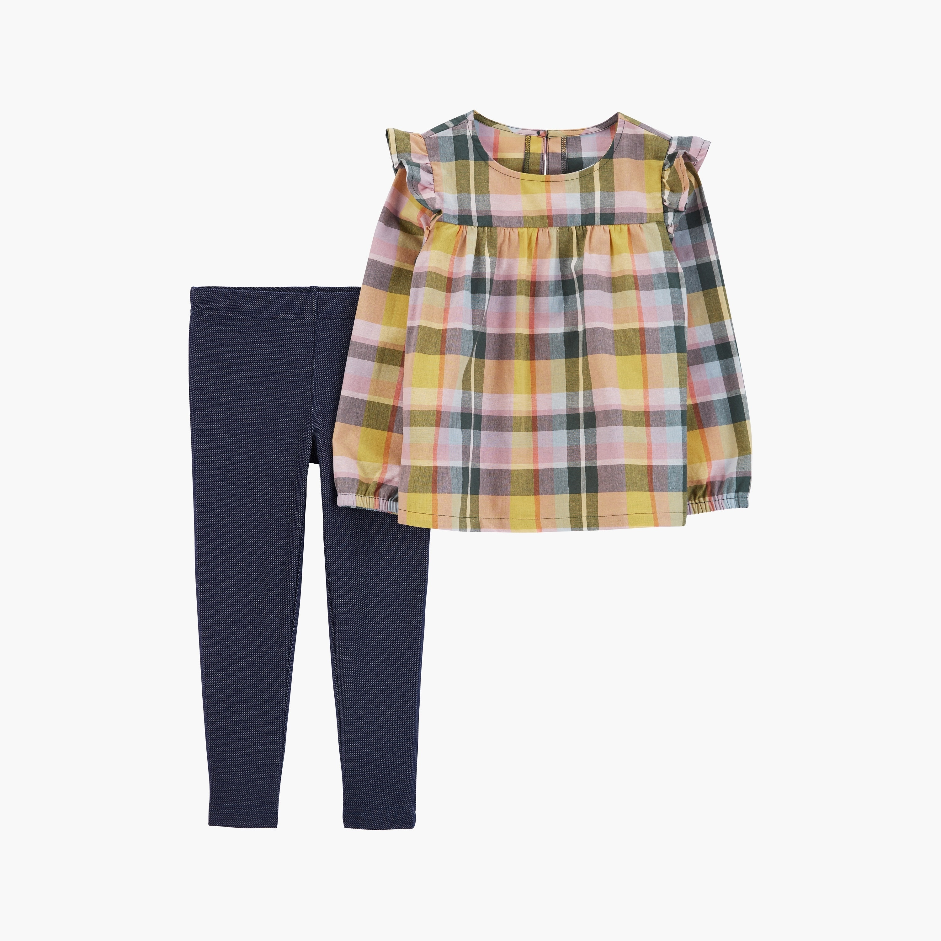 بلوزة  بأكمام طويلة ونقشة مربعات مع بنطال ضيق قطعتين من كارترز-baby-girls-clothing-setsandcoords-image-1