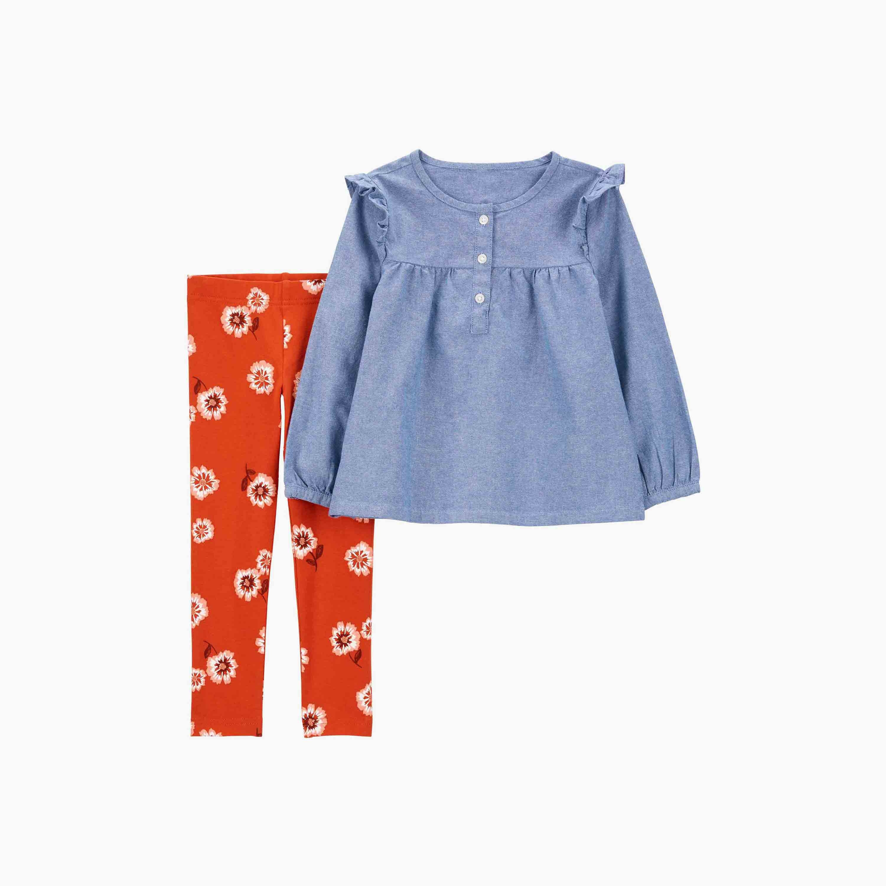 مجموعة بنطلون ضيق وبلوزة شامبراي قطعتين من كارترز-baby-girls-clothing-setsandcoords-image-1