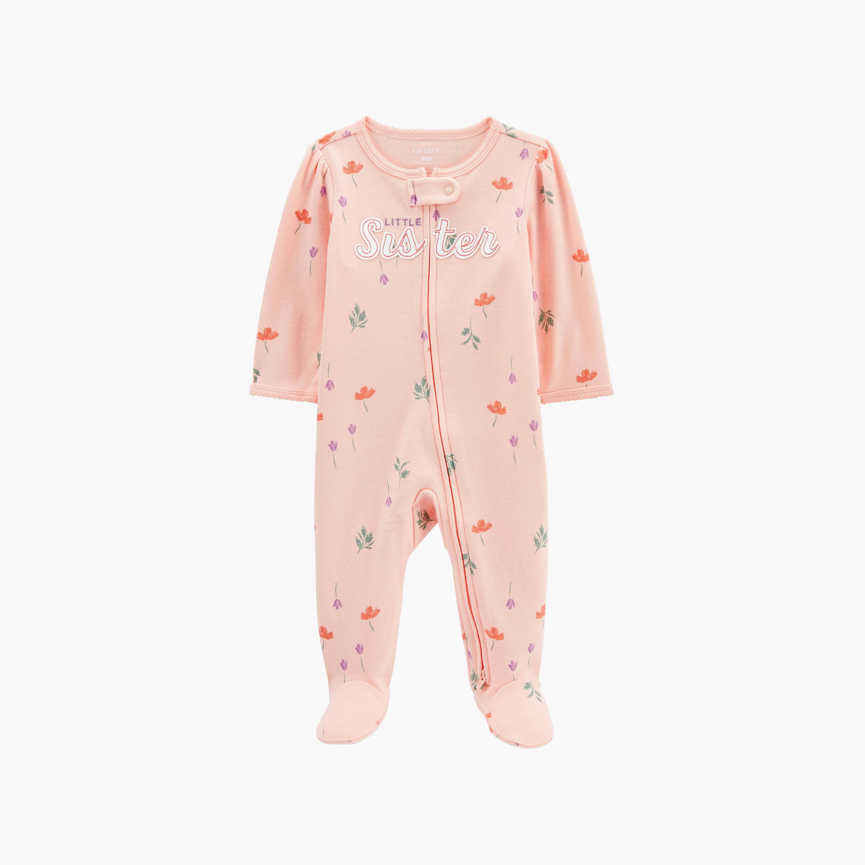 طقم نوم ولعب قطن بسحاب في الأتجاهين ليتل سيستر من كارترز-baby-girls-clothing-nightwear-sleepsuits-image-1