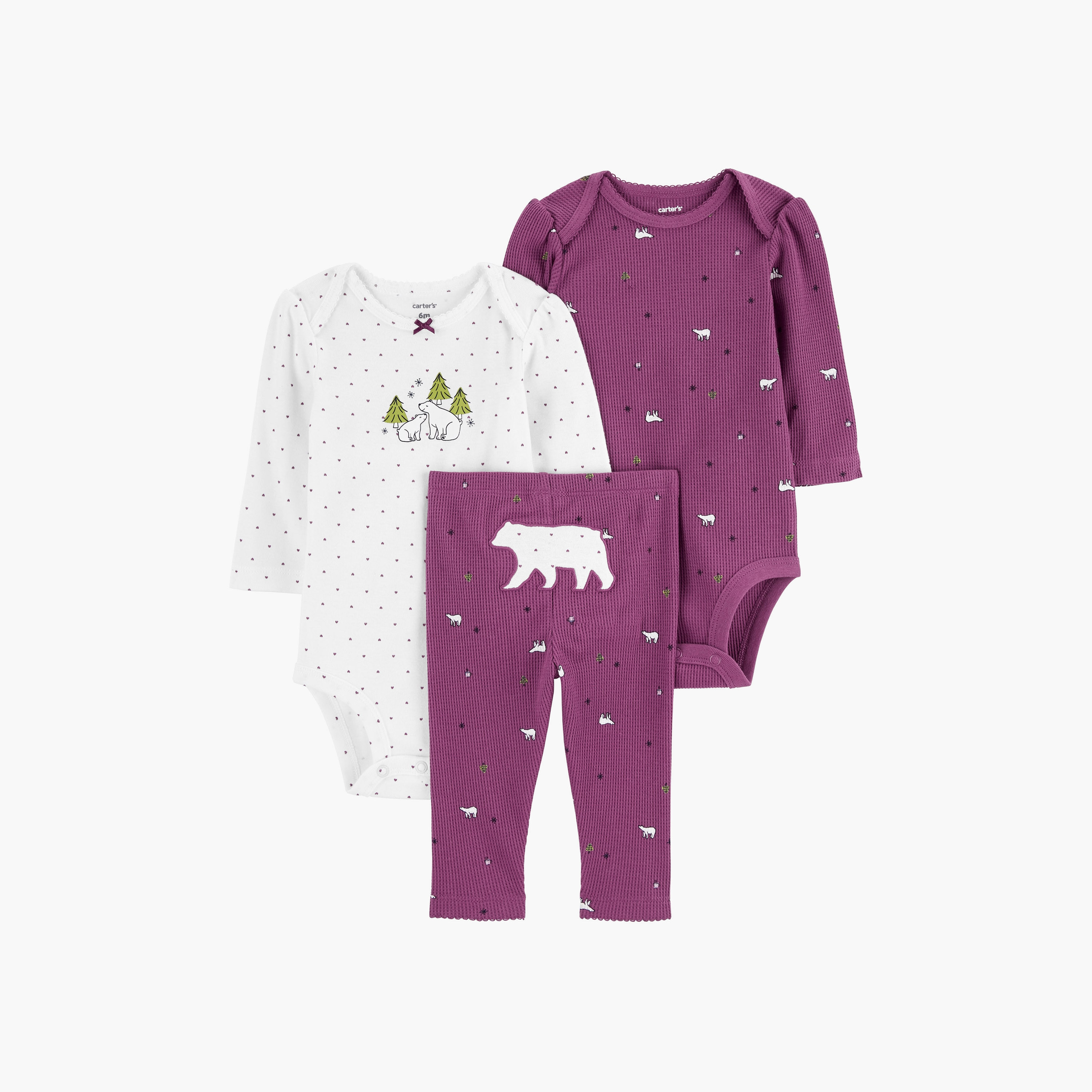 بودي سوت قطعتين بأكمام طويلة وطبعات دب مع بنطال ضيق من كارترز-baby-girls-clothing-setsandcoords-image-1