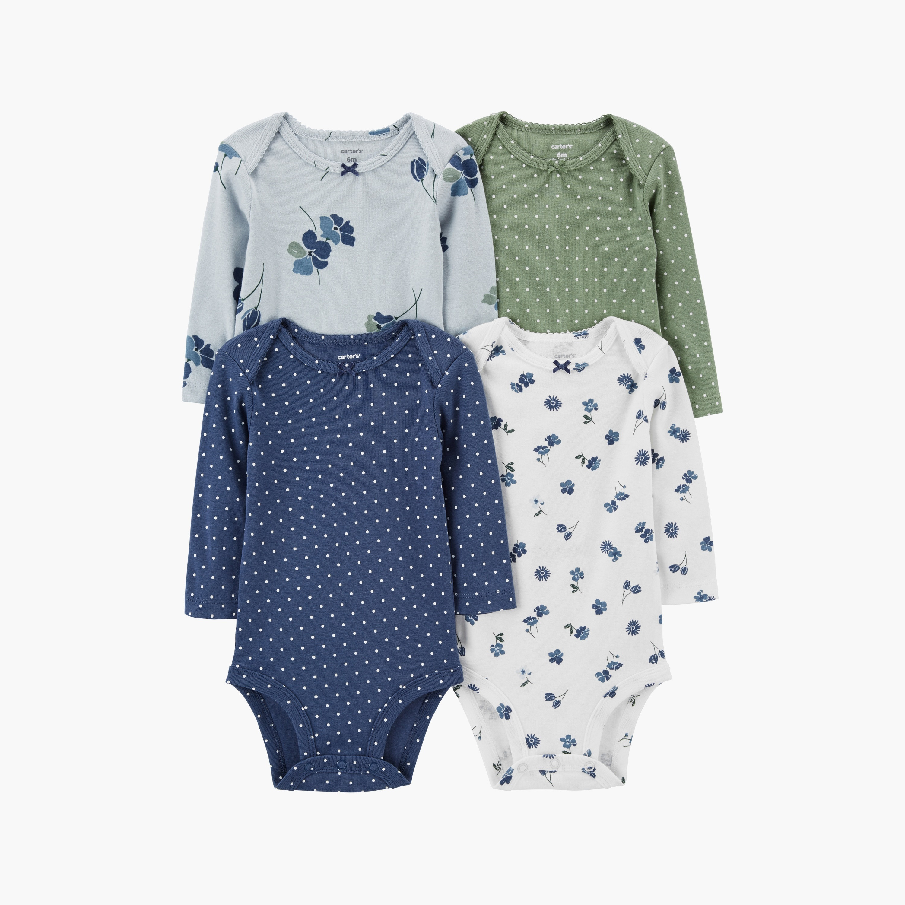 بودي سوت مطبوعة بالزهور بأكمام طويلة 4 قطع كارترز-baby-girls-clothing-bodysuits-image-1