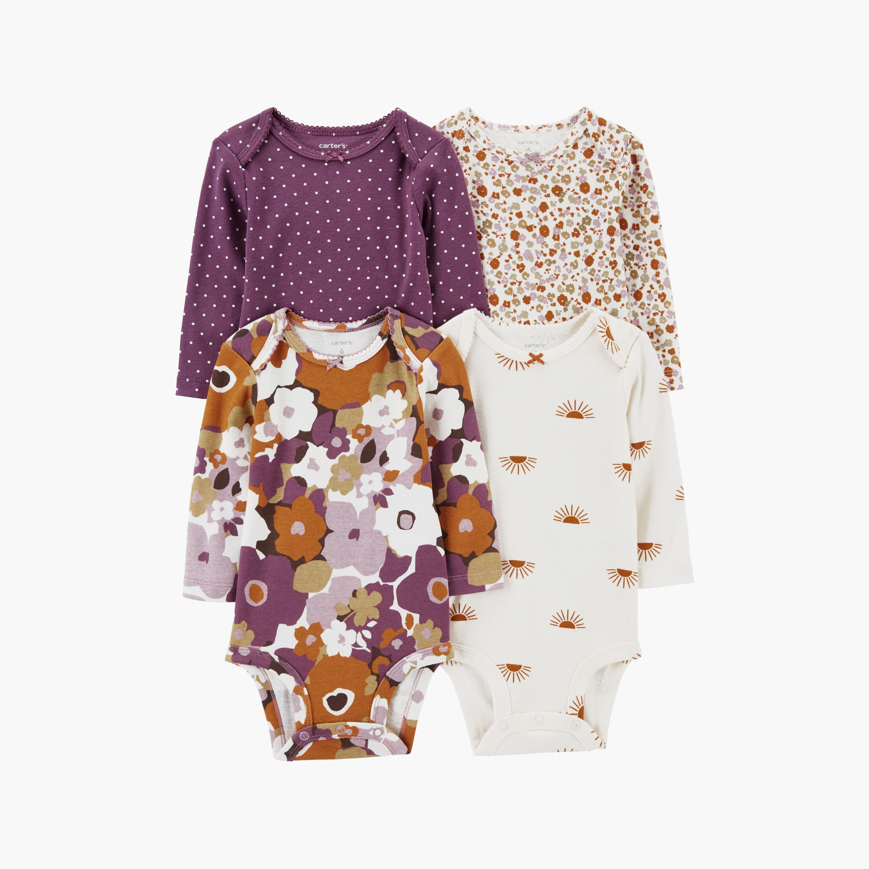 بودي سوت مطبوعة بالزهور بأكمام طويلة 4 قطع كارترز-baby-girls-clothing-bodysuits-image-1