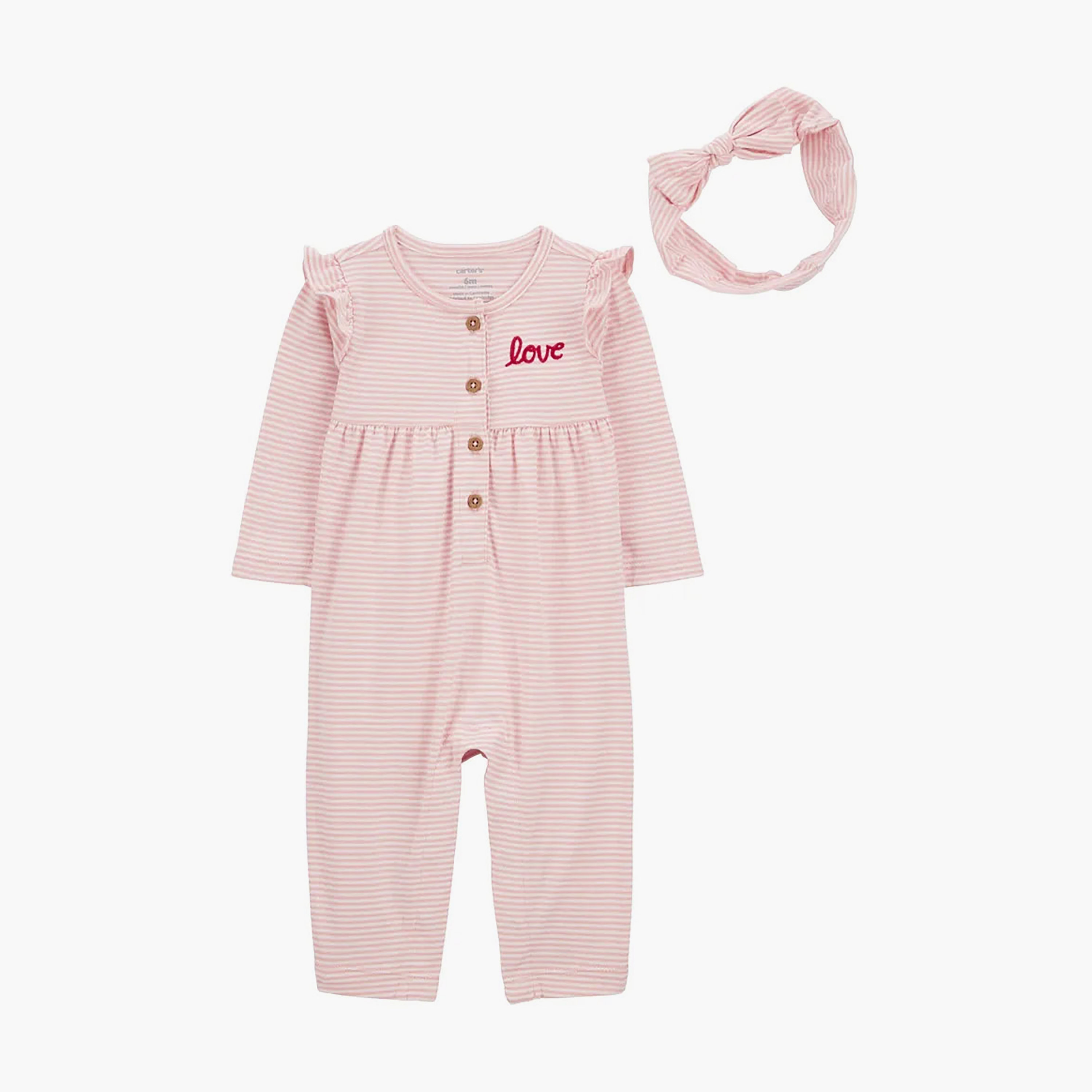 رومبير مخطط بأكمام طويلة قطعتين مع عصابة رأس من كارترز-baby-girls-clothing-rompers-image-1